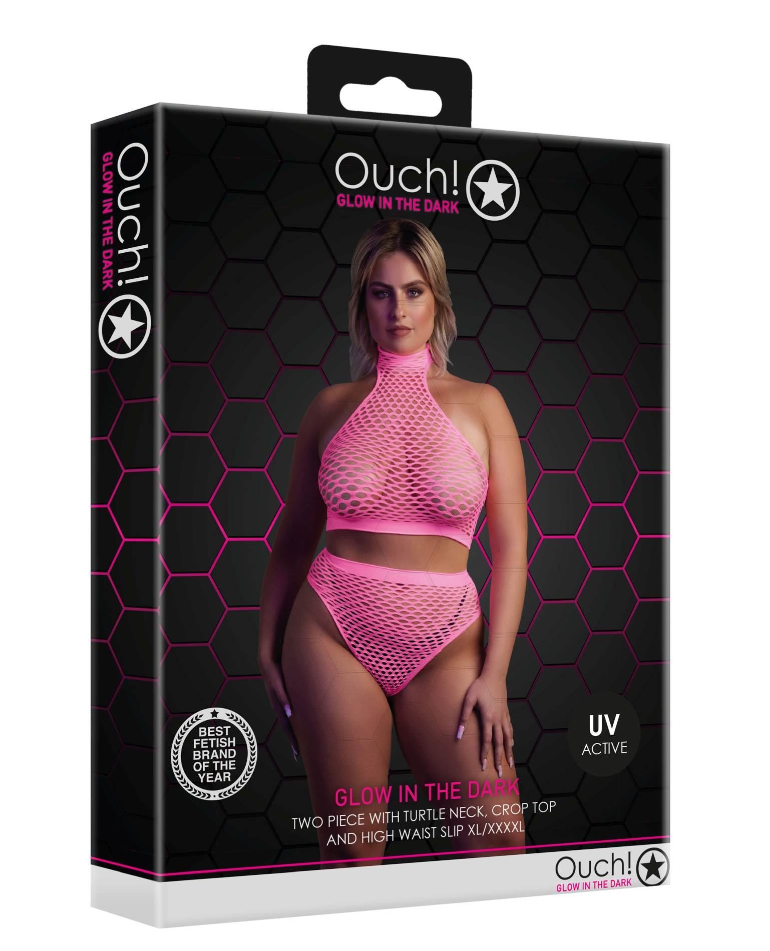 Turtle Neck and High Waist Slip - Plus Size - Neon Pink