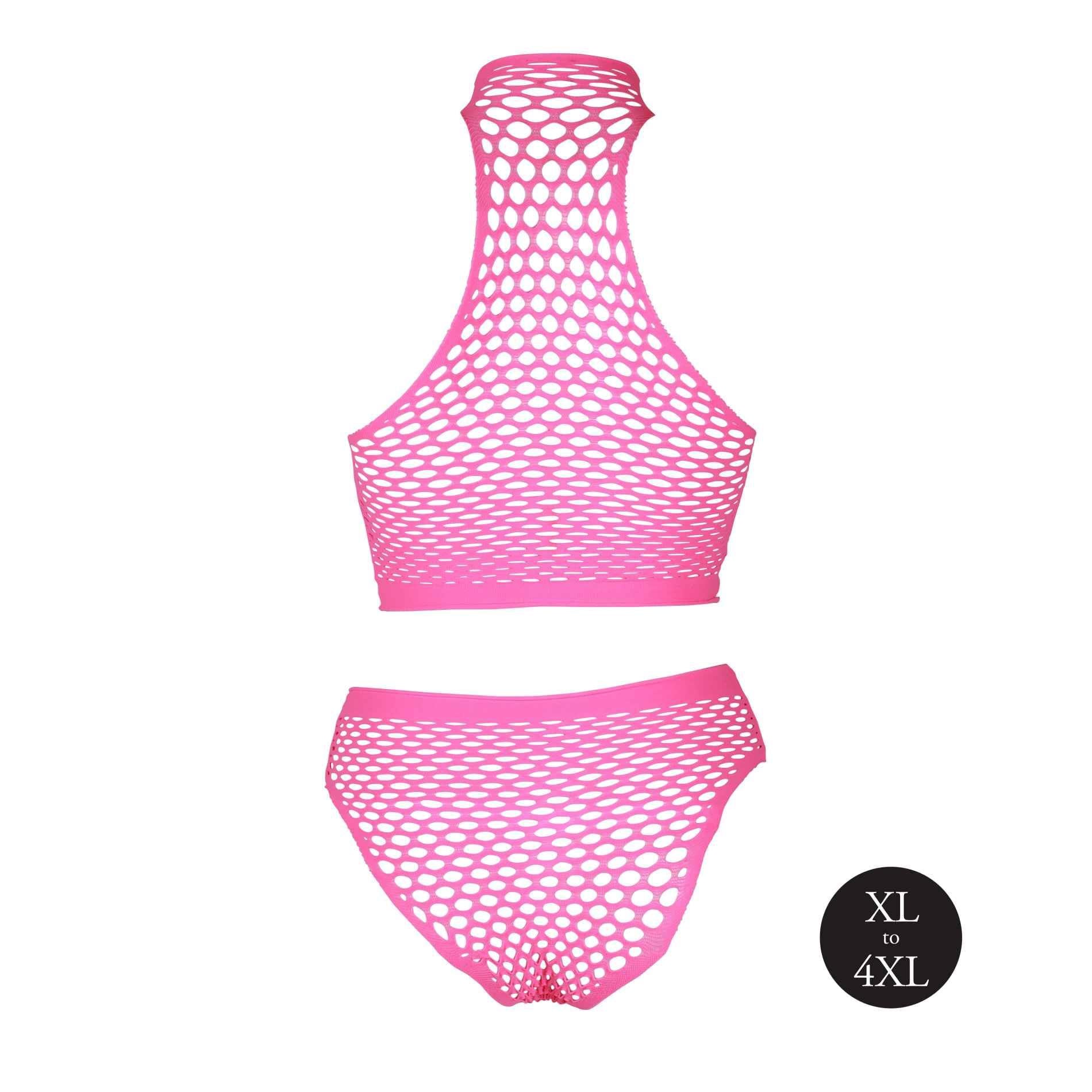 Turtle Neck and High Waist Slip - Plus Size - Neon Pink
