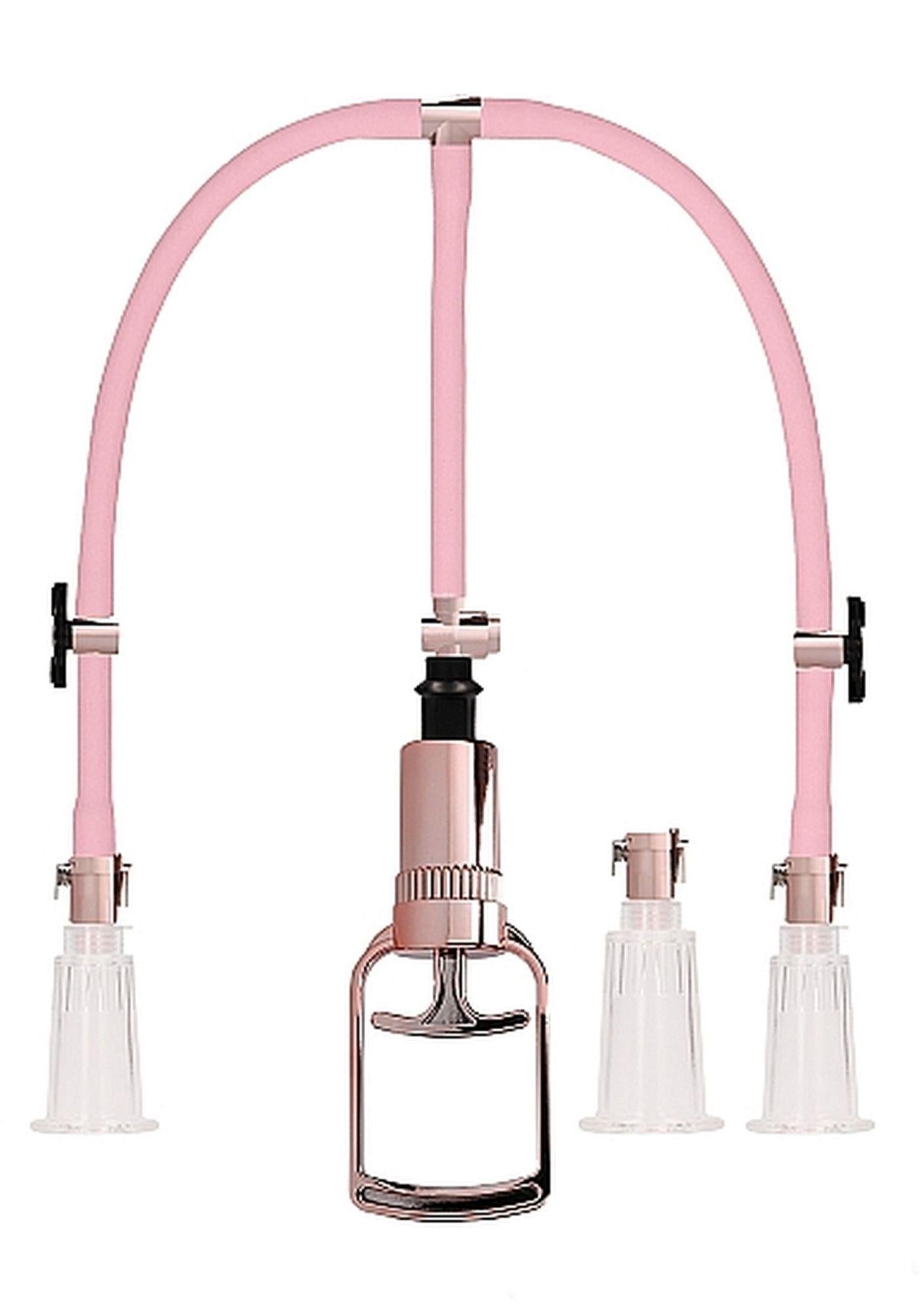 Kit pompe clitoridienne et tétons moyenne - Or rose