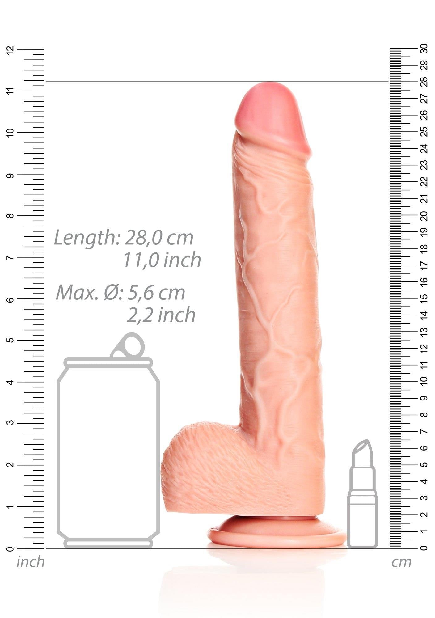 Straight Realistic Dildo Balls Suction Cup - 10"/ 25.5 cm