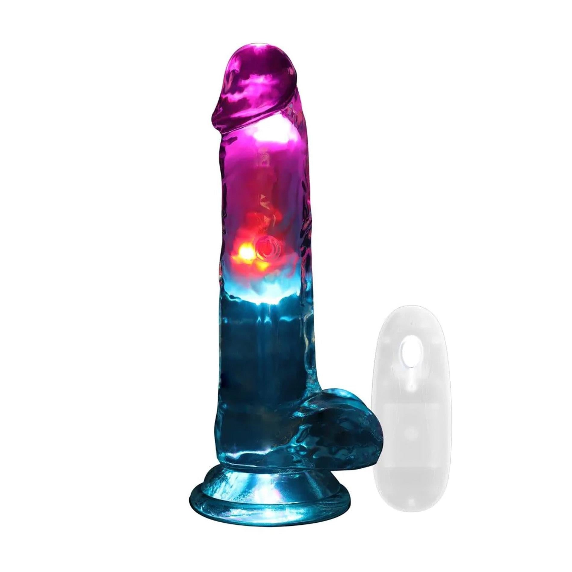 LED Vibrating Straight Cock with Balls - 7 / 18 cm - Transparent
