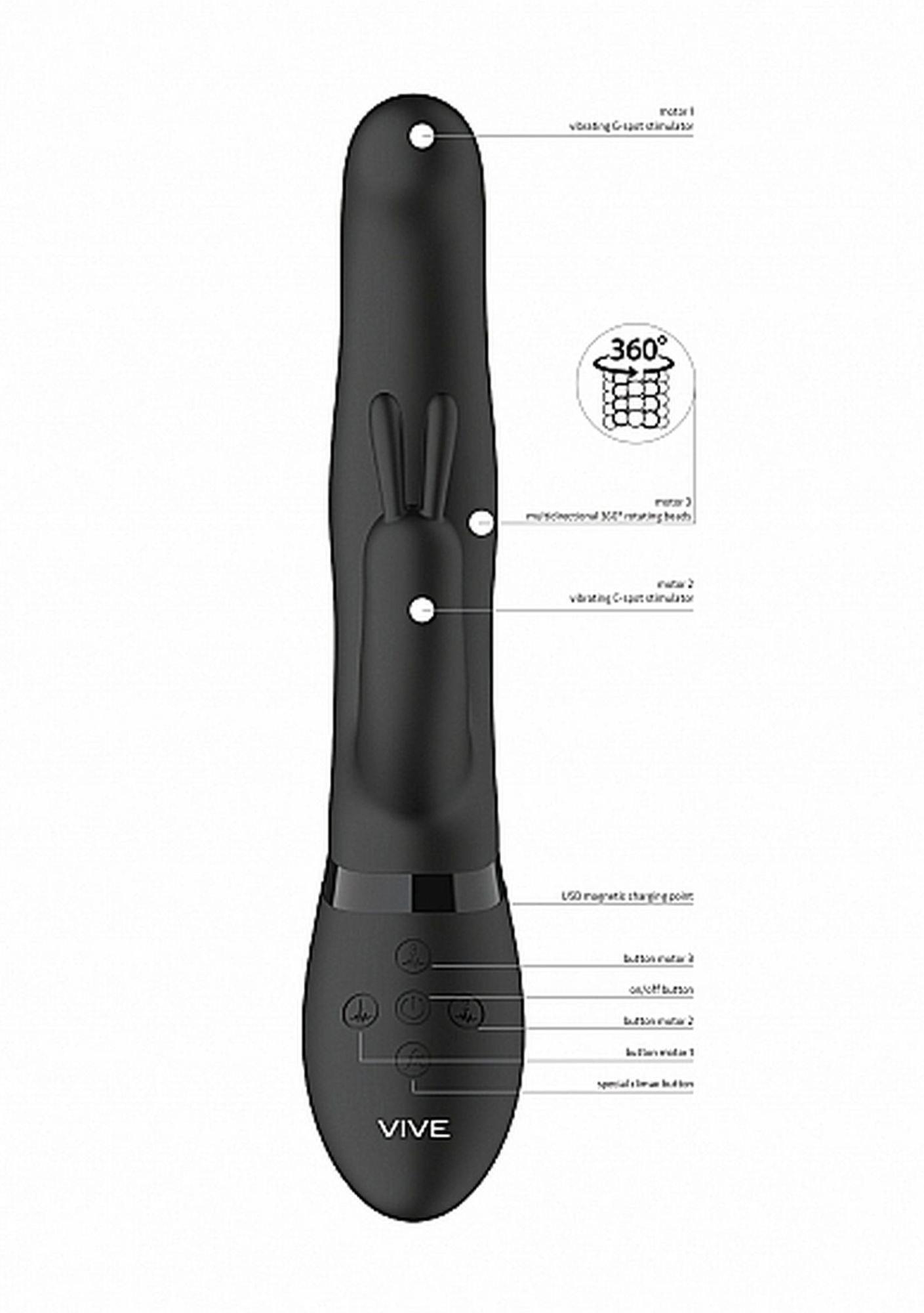 Izara - Rotating Beads Rabbit Vibrator - Black