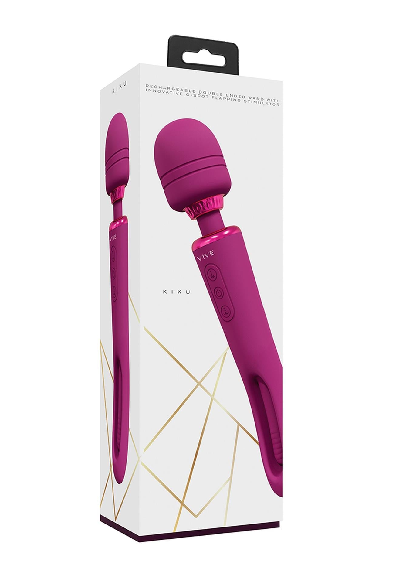 VIVE - Kiku - Baguette rechargeable double extrémité avec stimulateur innovant G-Spot battant - Rose