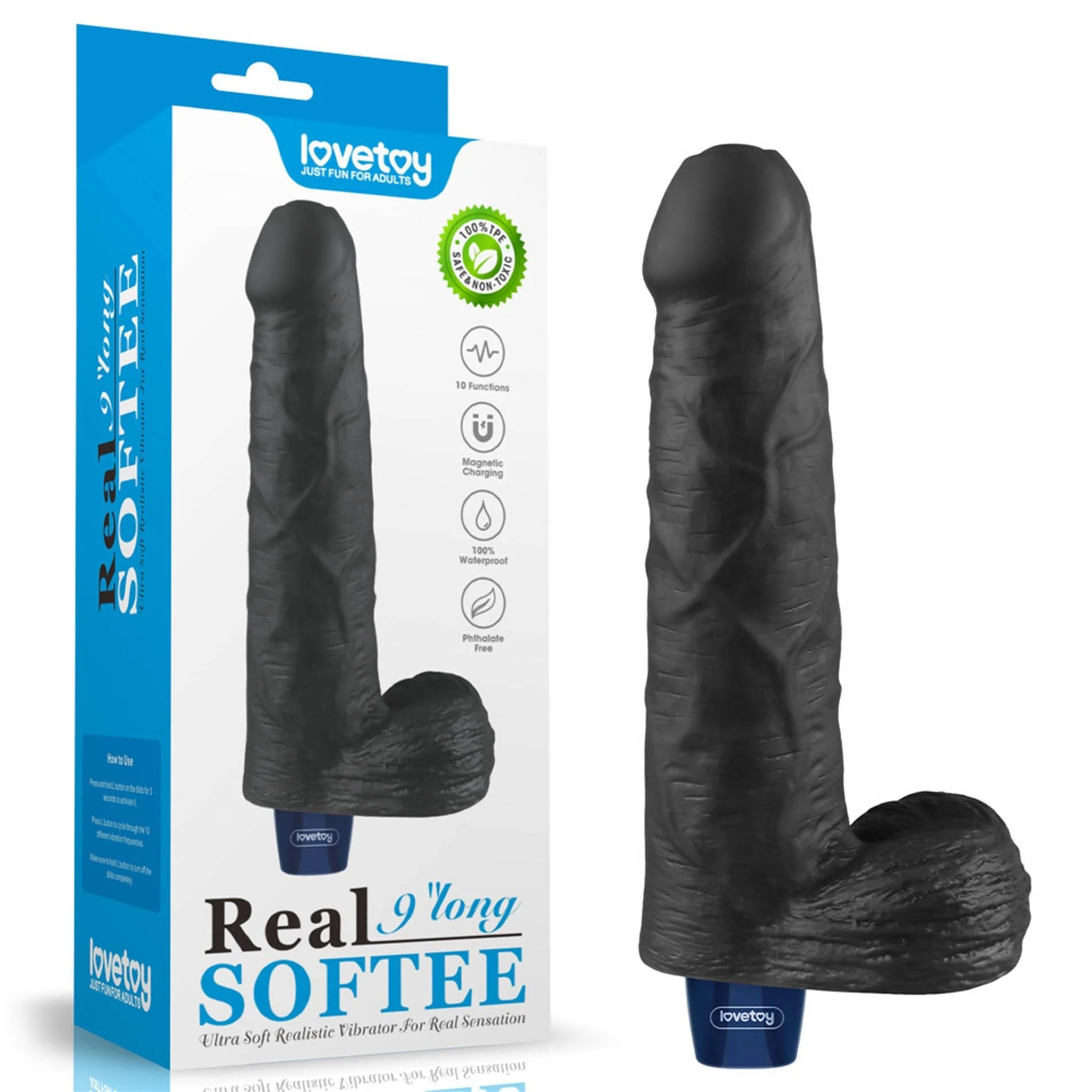 Gode vibrant rechargeable en TPE REAL SOFTEE 9" (noir)