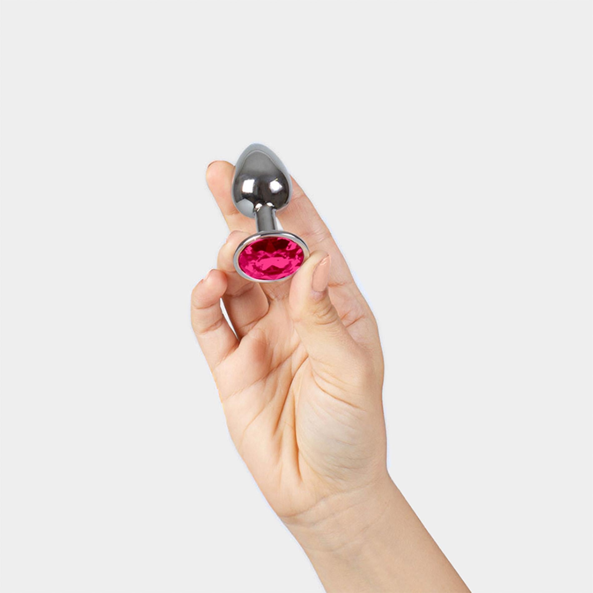 BUTT PLUG EN MÉTAL ORNÉ DE STRASS FUCHSIA S