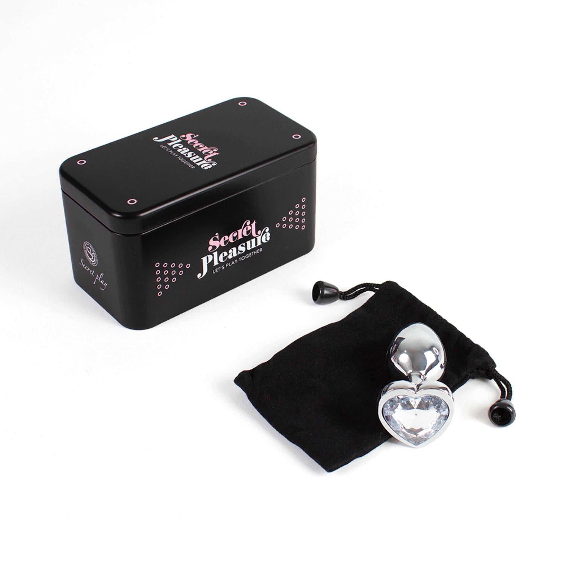 CLEAR CRYSTAL HEART METAL BUTT PLUG S
