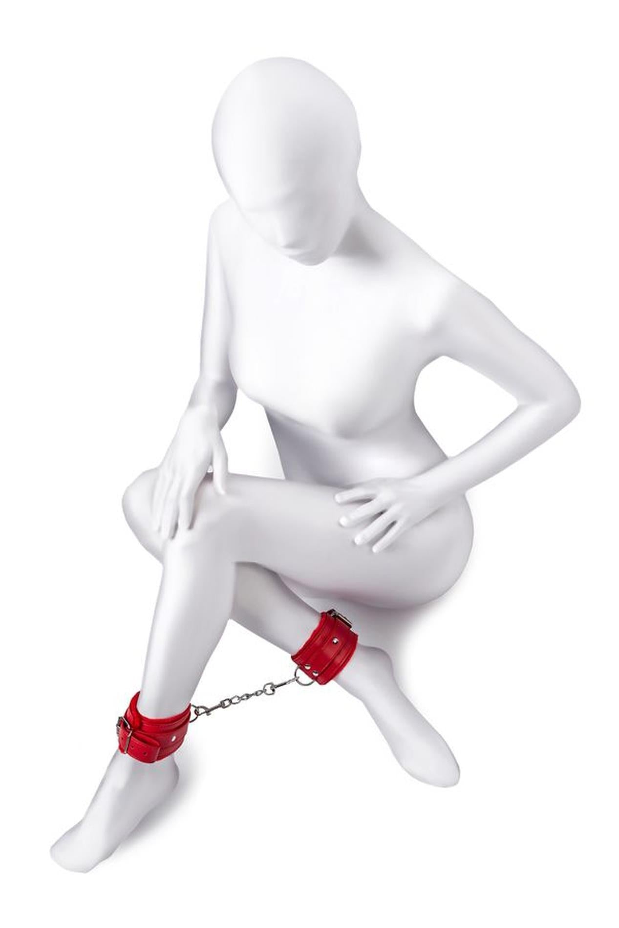 Anonymo handcuffs, PU leather, red, 27 cm