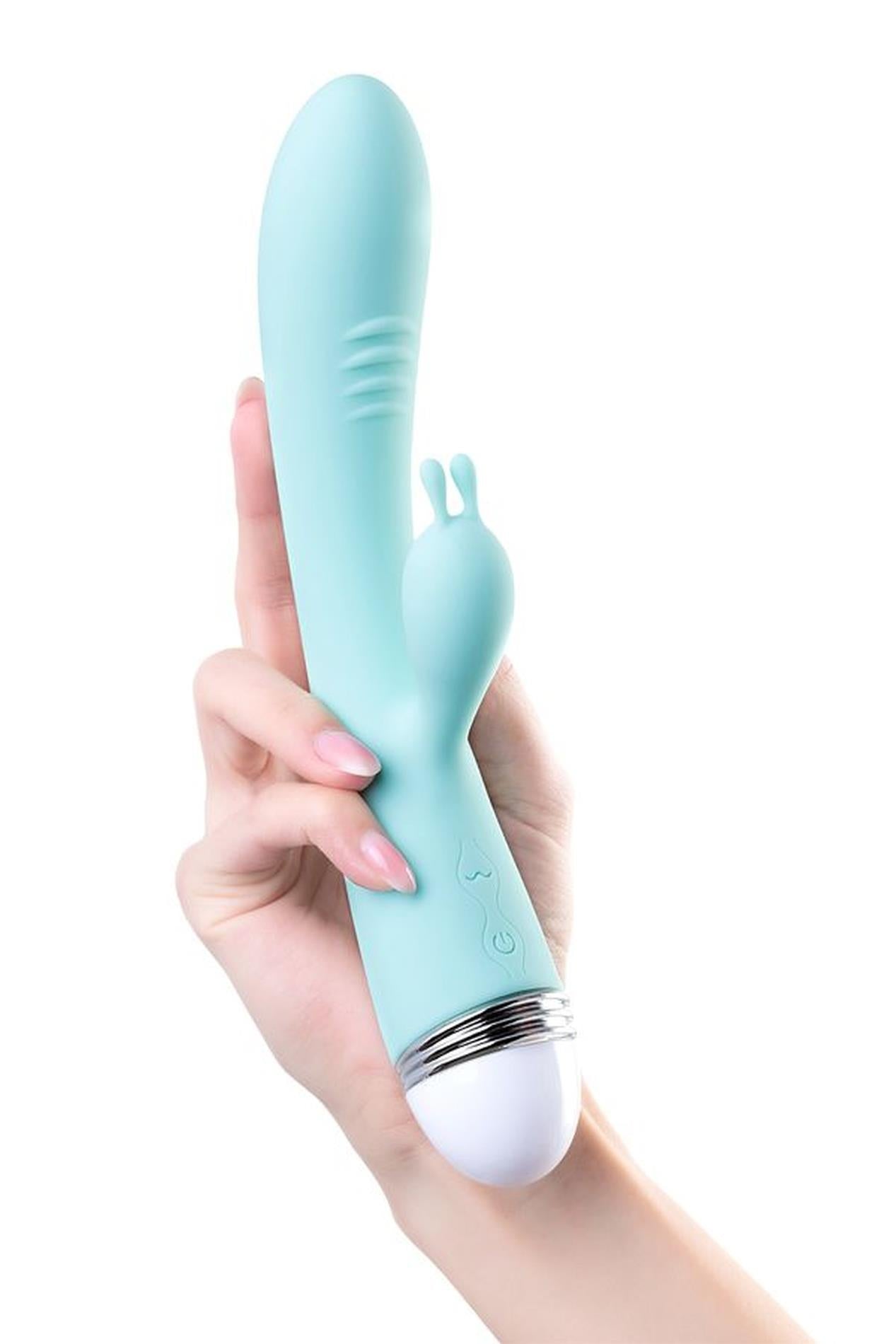 Vibromasseur avec stimulateur clitoridien Flovetta par Toyfa Iris, silicone, menthe, 22 cm