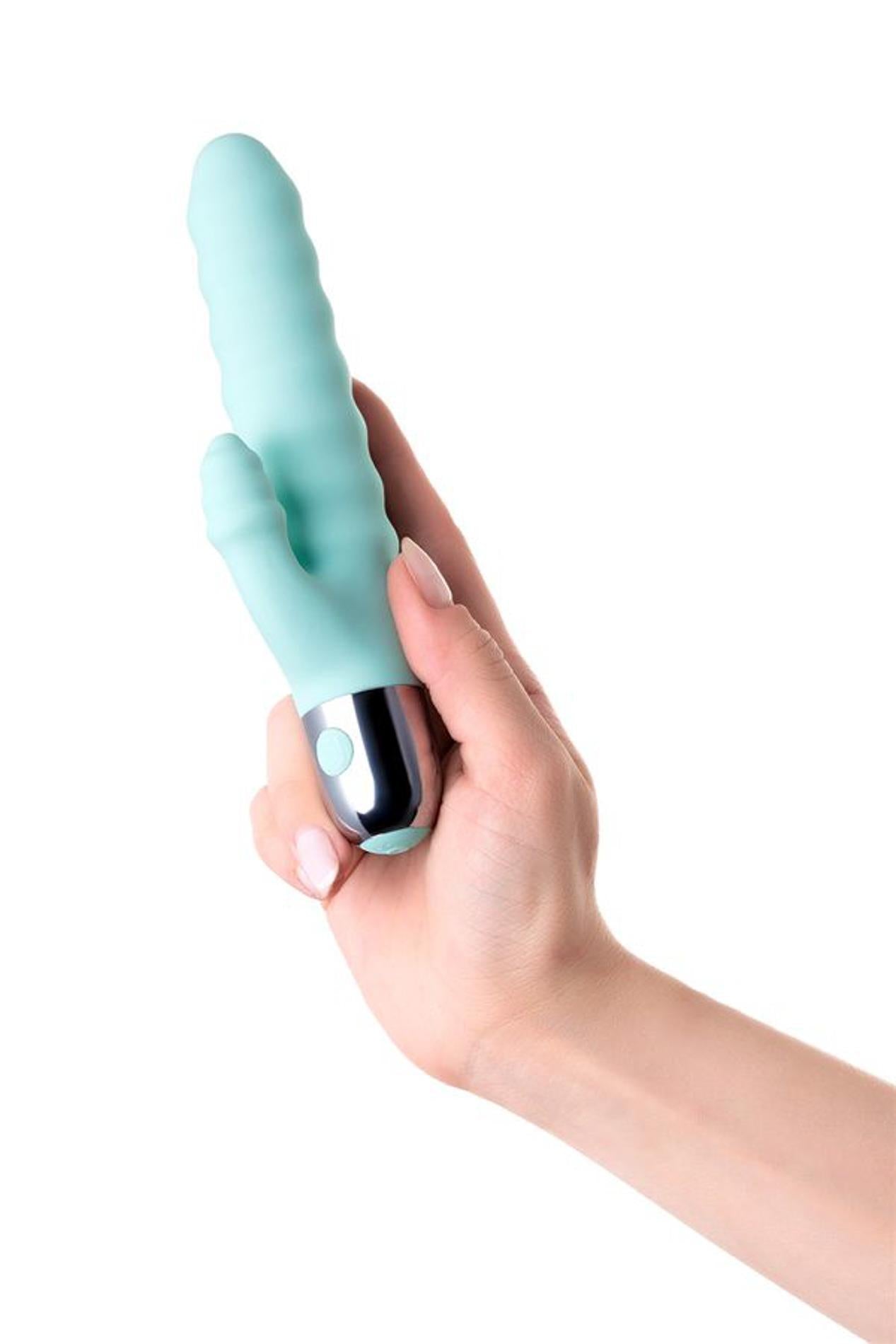 Vibromasseur de soulagement avec stimulation clitoridienne Flovetta Flax, silicone, menthe, 17,5 cm