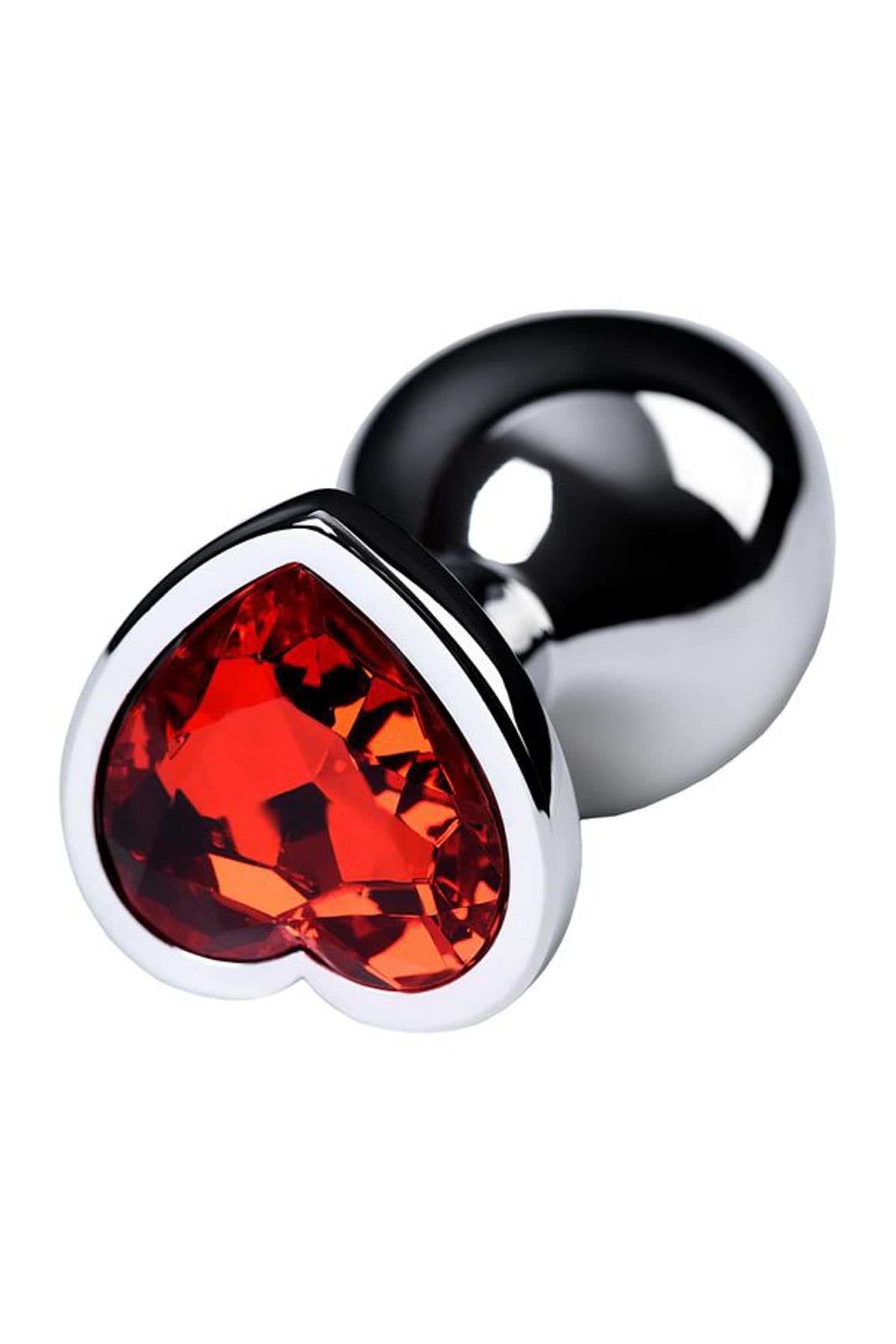 Plug anal en argent avec cœur rose en forme de gemme