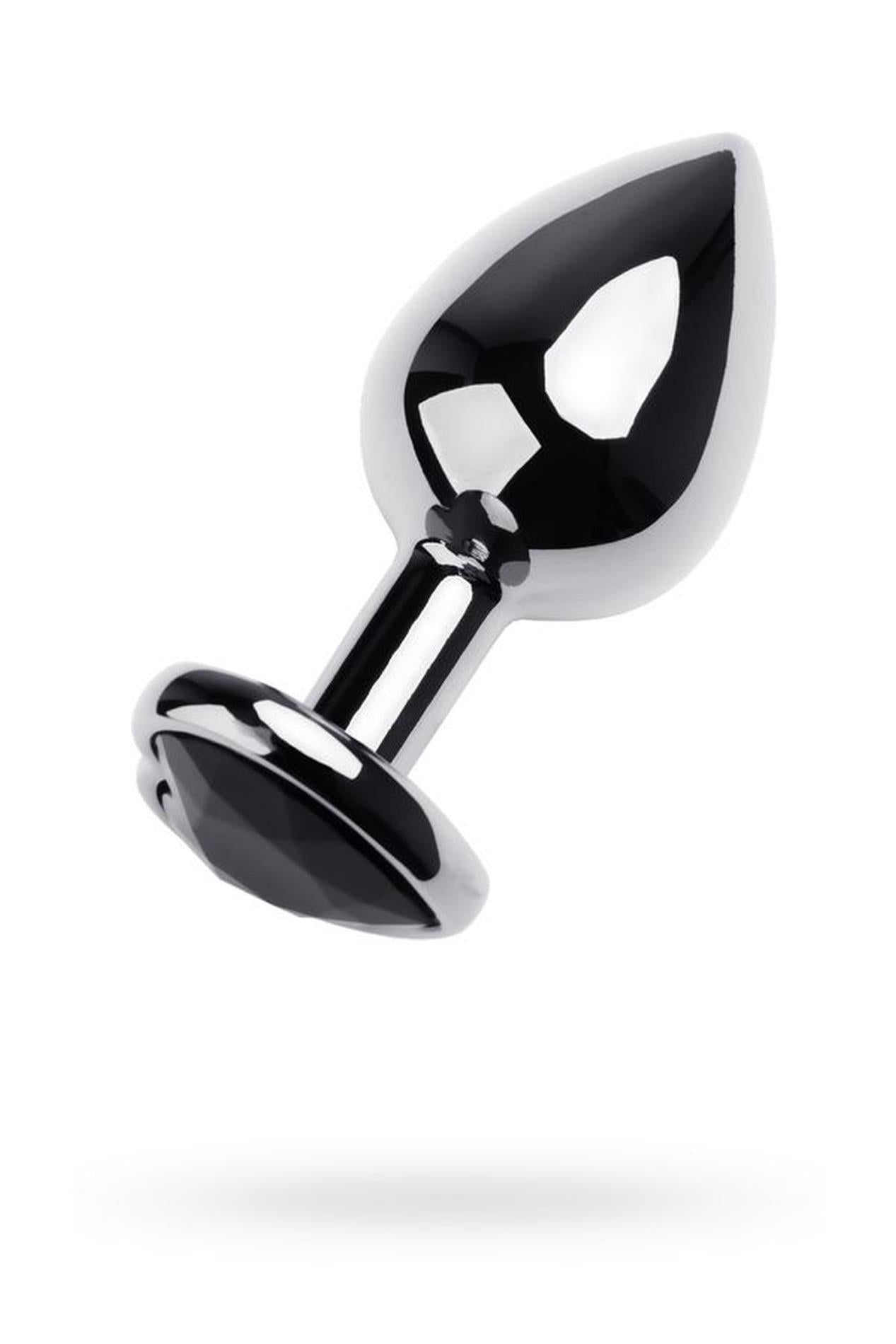 Plug anal argenté TOYFA en métal avec gemme noire en forme de cœur, longueur 7 cm, diamètre 1,8-3,3 cm, poids 92 g