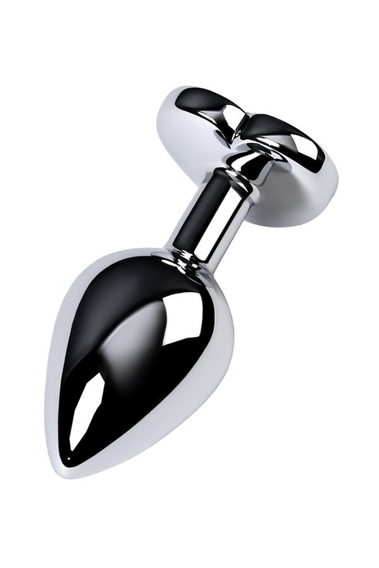 Plug anal argenté TOYFA en métal avec gemme noire en forme de cœur, longueur 7 cm, diamètre 1,8-3,3 cm, poids 92 g