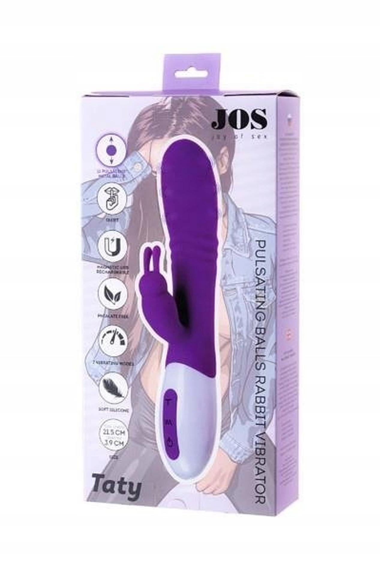 JOS TATY, Vibrator with clitoral stimulator with pulsating balls, purple, 21.5 cm