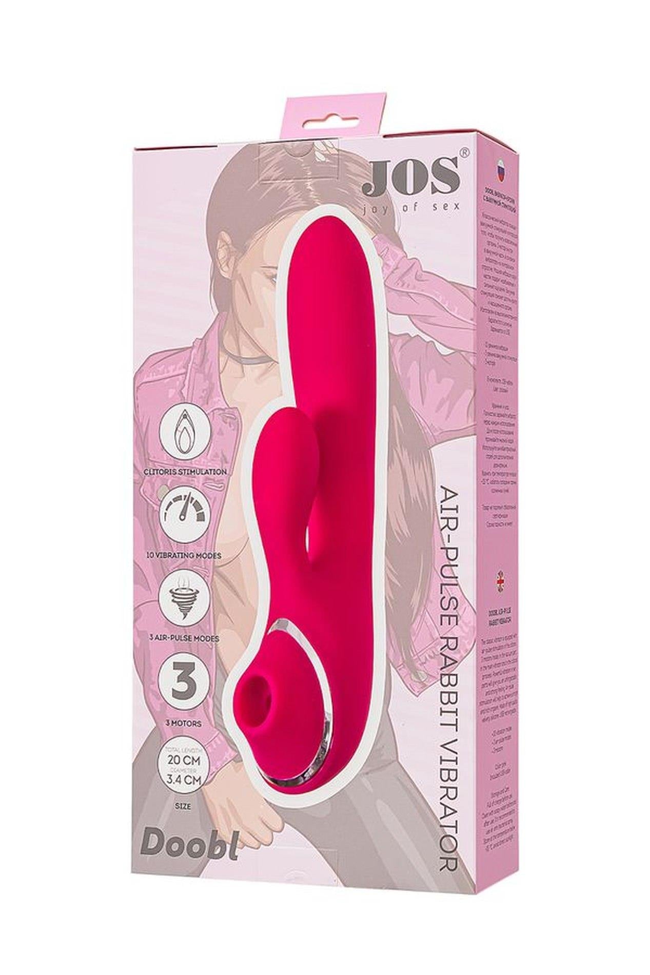 Vibromasseur JOS avec stimulateur clitoridien JOS Doobl, silicone, rose, 20 cm