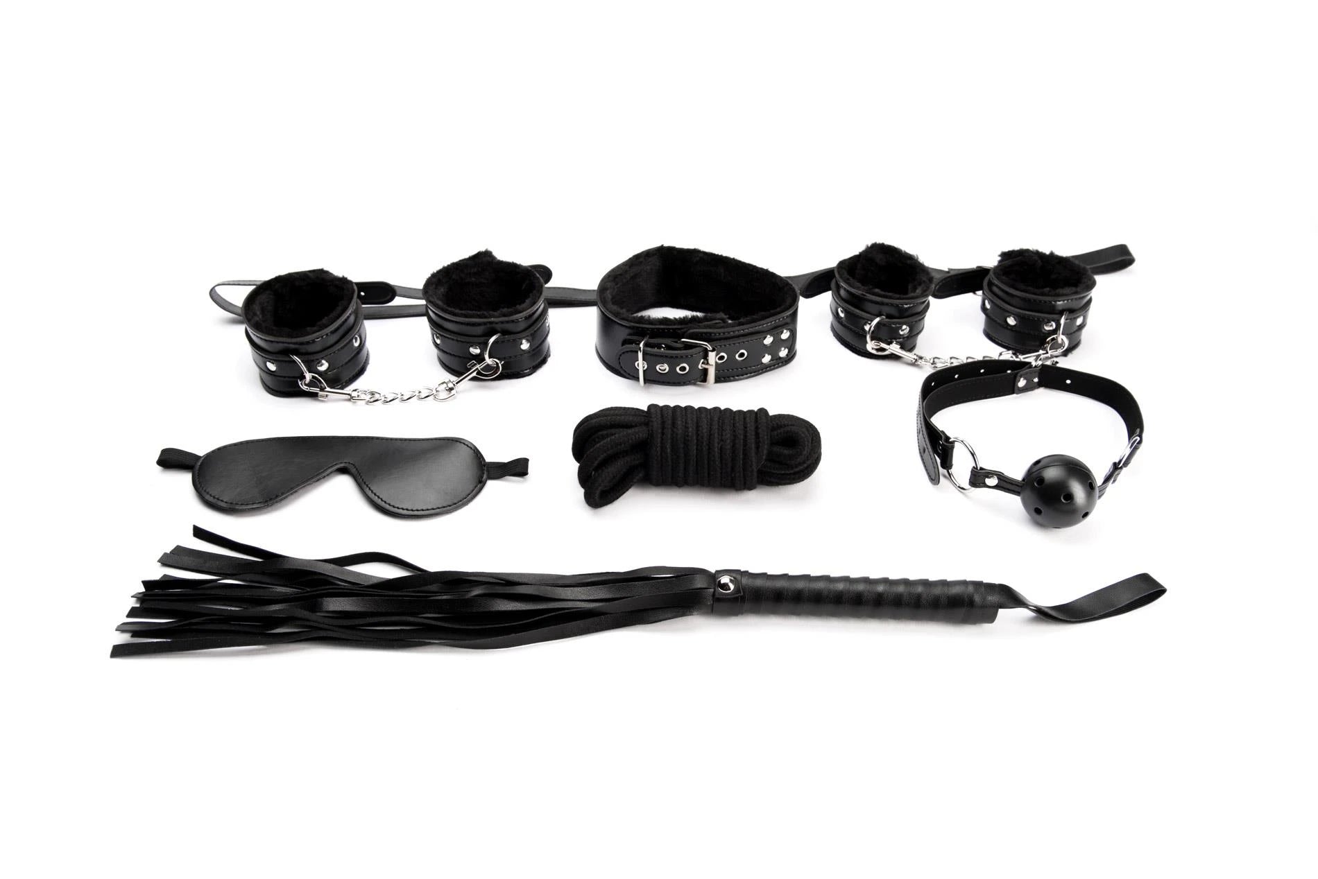 Ensemble de bondage noir 7 pièces