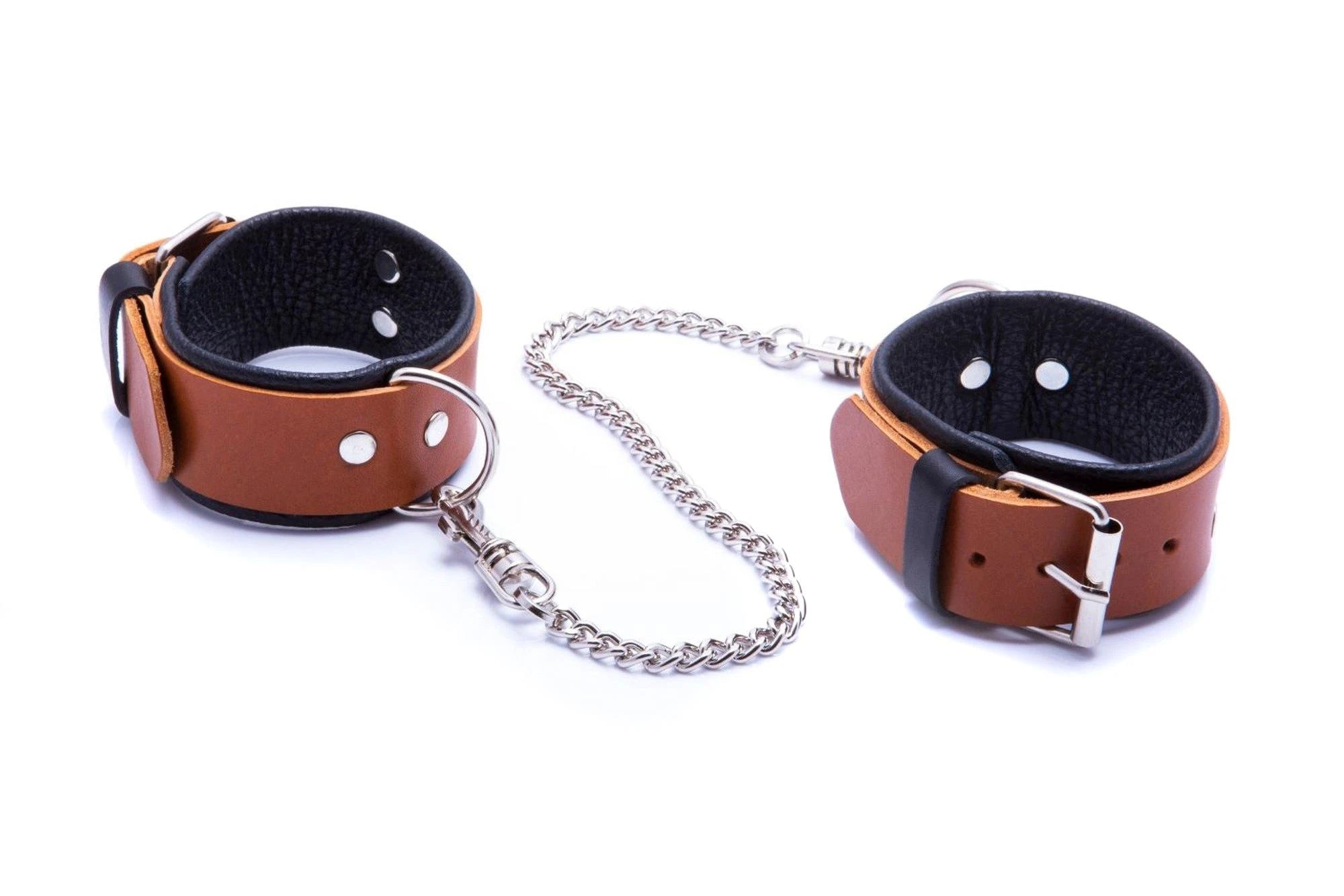 Kajdanki-WHIPS women's leg cuffs, cognac