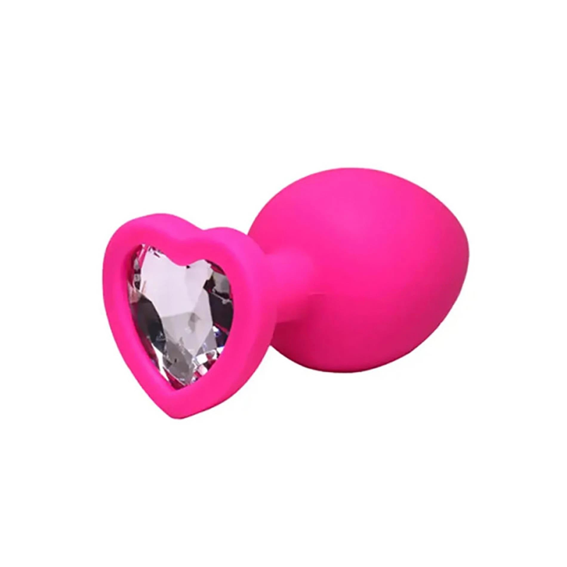 Butt plug rose en forme de petit cœur avec cristal blanc