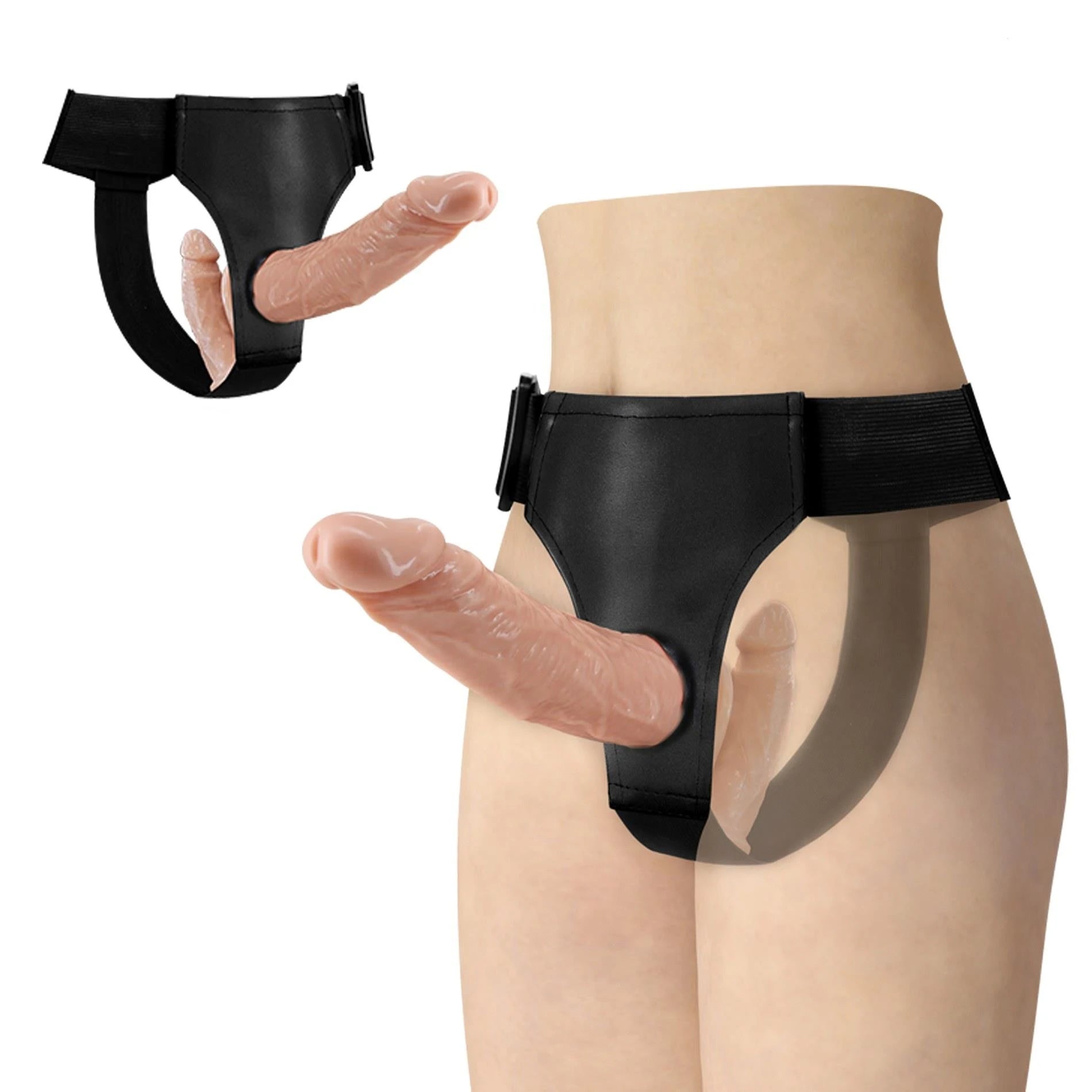 BAILE - DOUBLE GODEMICHETS À SANGLE, 18 cm + 15 cm