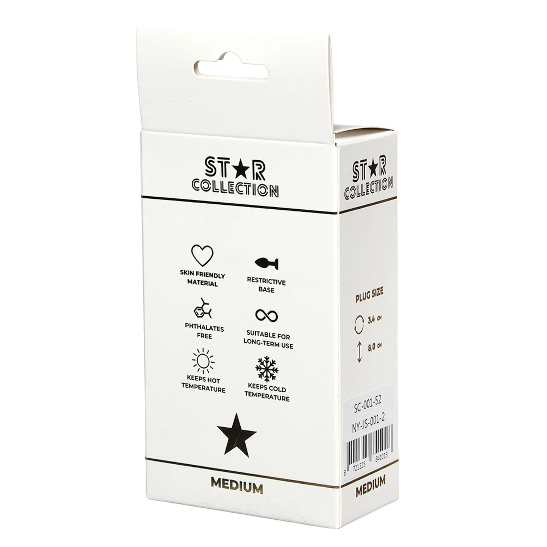 Star Collection - Silver Metal Anal Plug M - Pink Stone