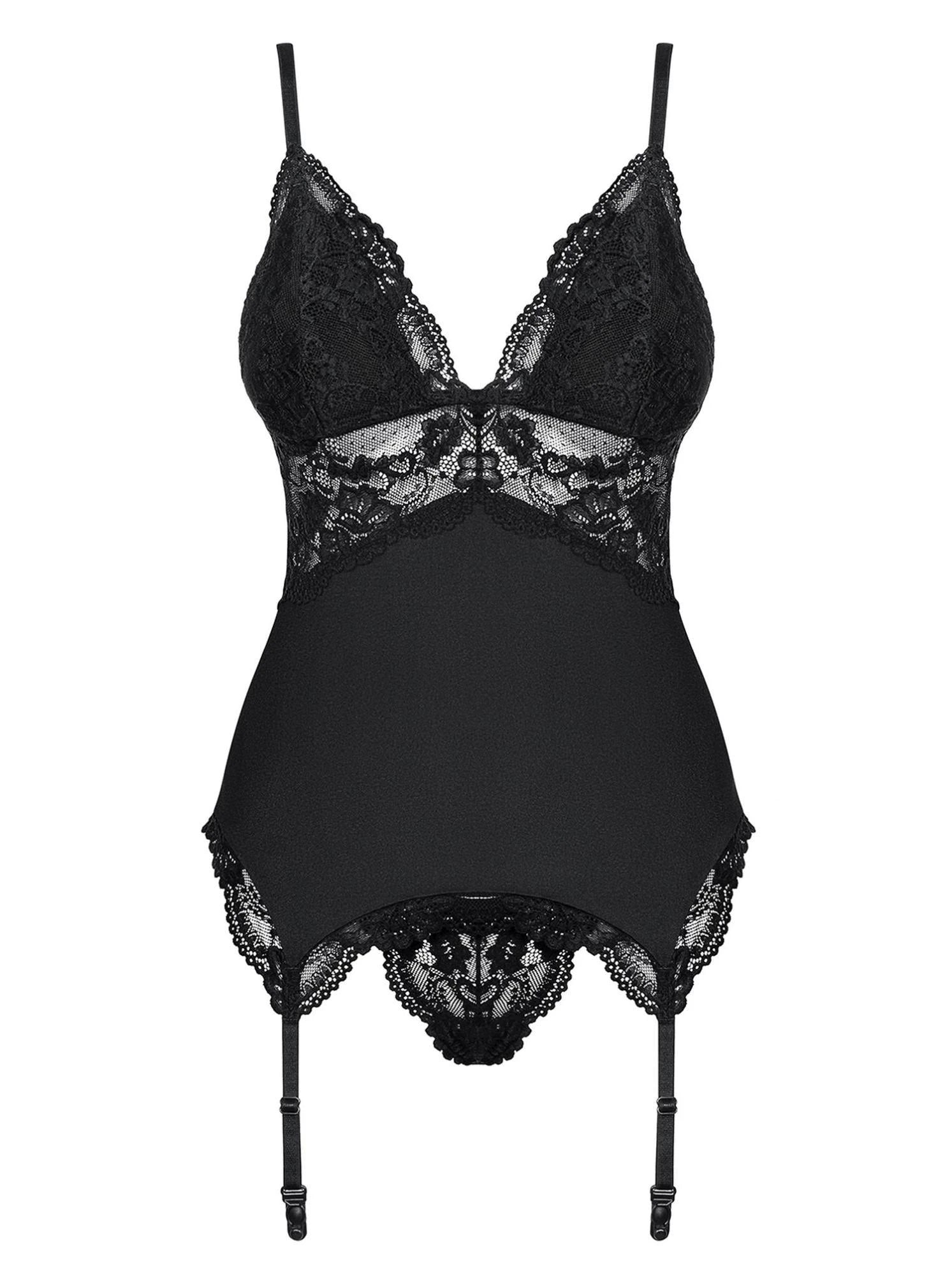 Bielizna-810-COR-1 gorset i stringi czarny  S/M