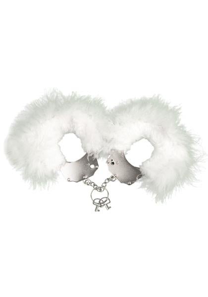 Kajdanki-Śmieszna zabawka-kadanki - Metallic Handcuffs,feather cov.. White