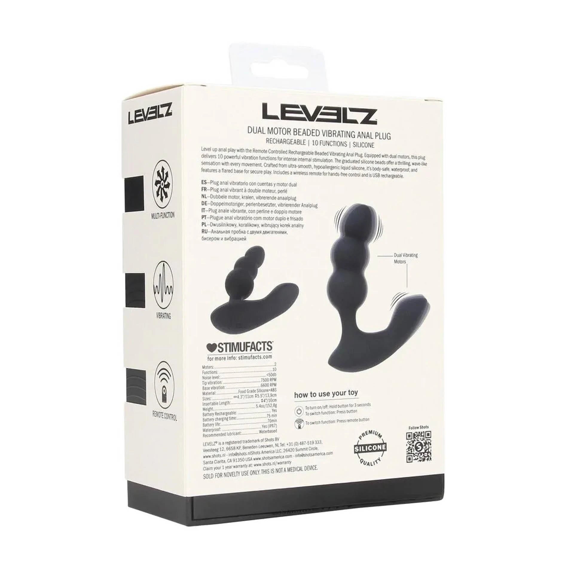 Dual Motor Remote Control Beaded Vibrating Liquid Silicone Prostate Stimulator - Black