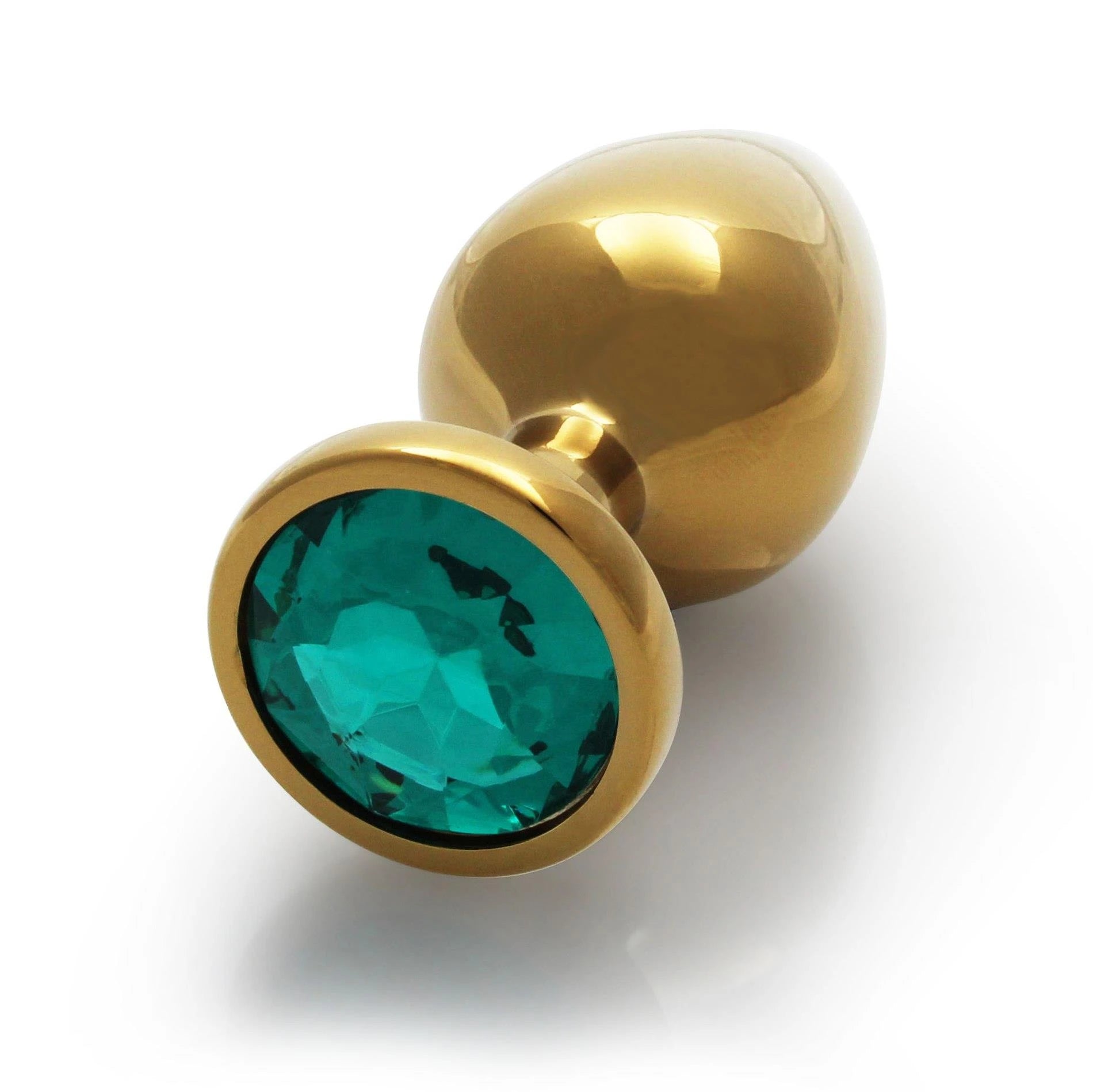 Round Gem Butt Plug - Medium - Gold/Emerald Green