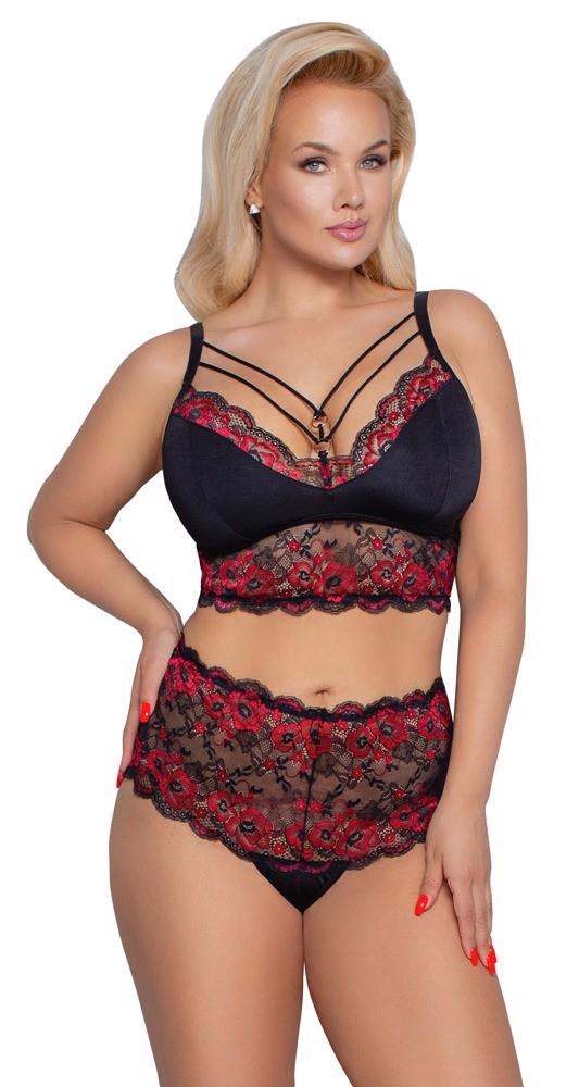 Soutien-gorge et culotte noir/rouge 3XL
