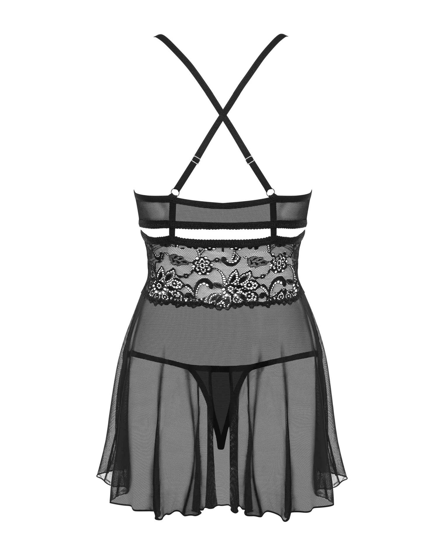 Lingerie-838-BAB-1 babydoll and thong black L/XL