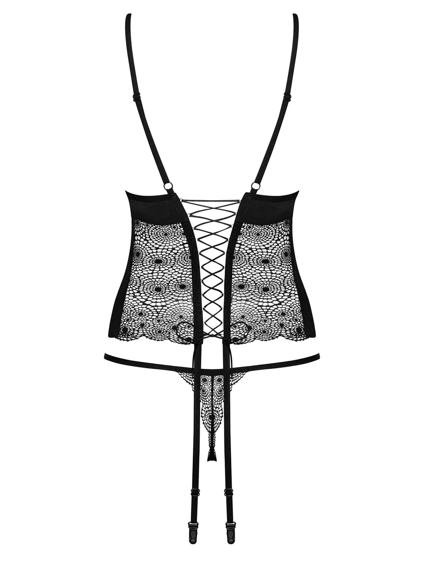 Lingerie-Sharlotte corset and thong black S/M