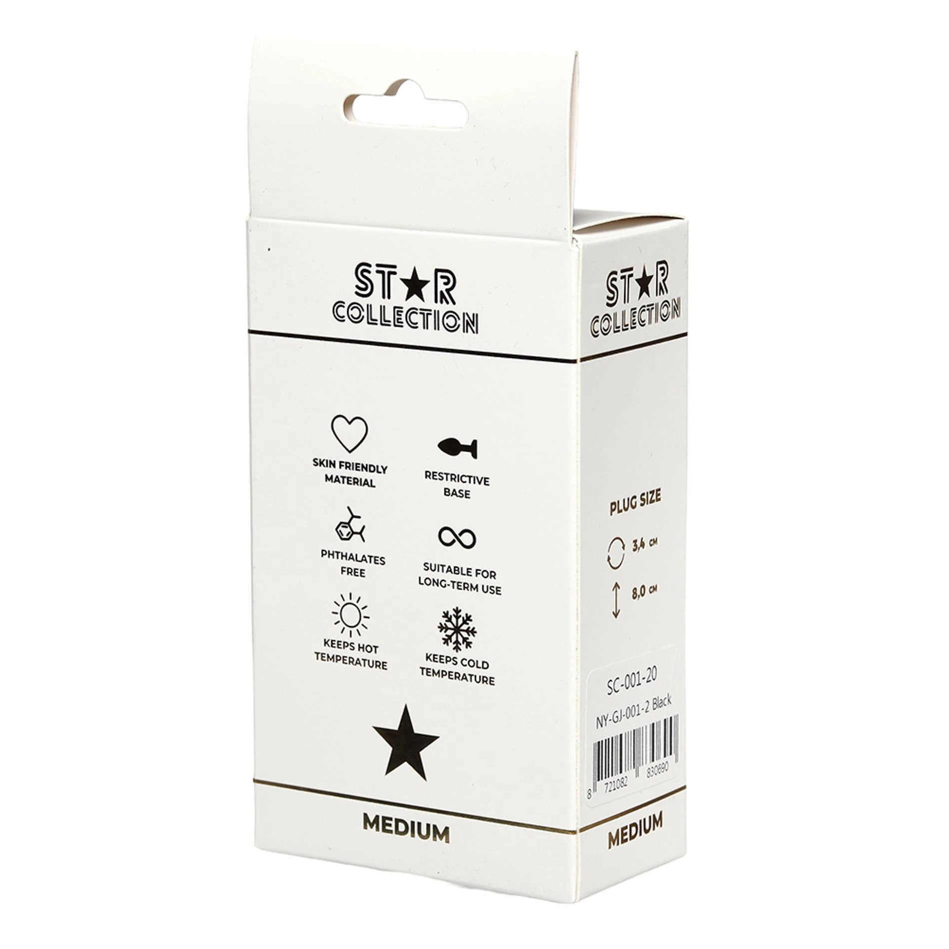 Star Collection - Black Silicone Anal Plug M - Light Pink Stone