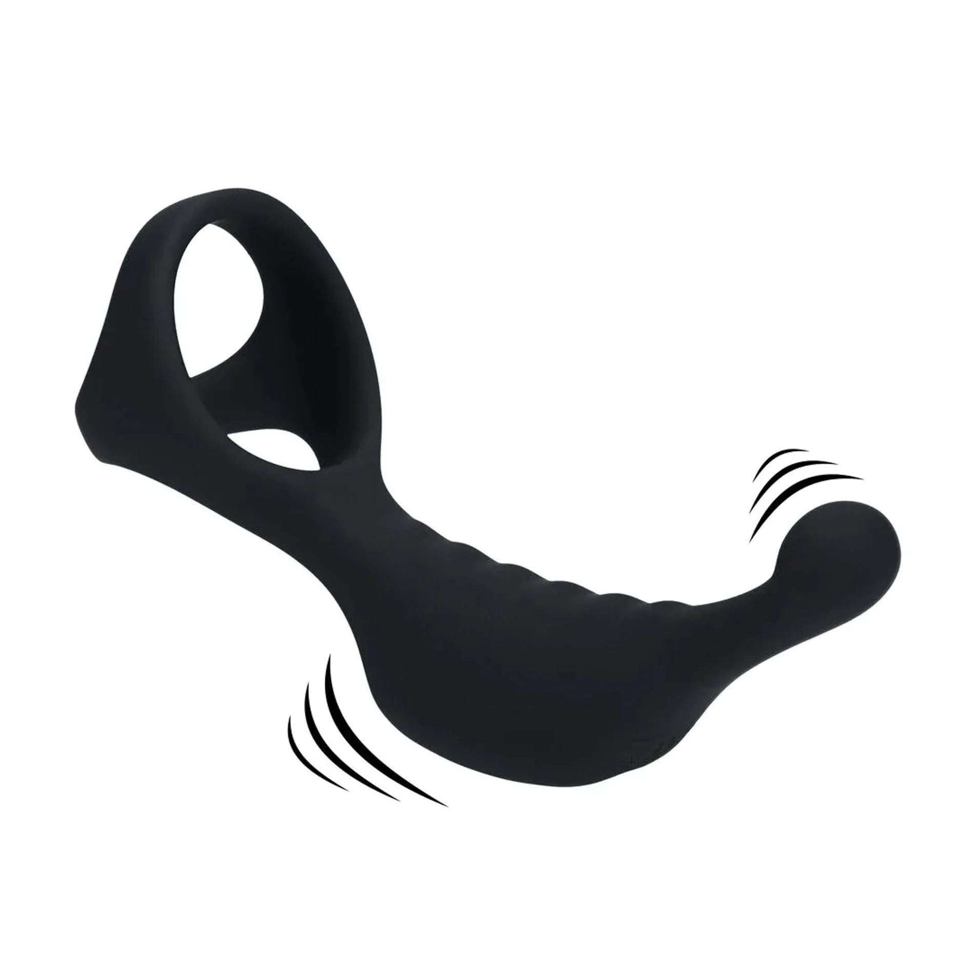 Vibrating Silicone Prostate Stimulator with Triple Cockring - Black