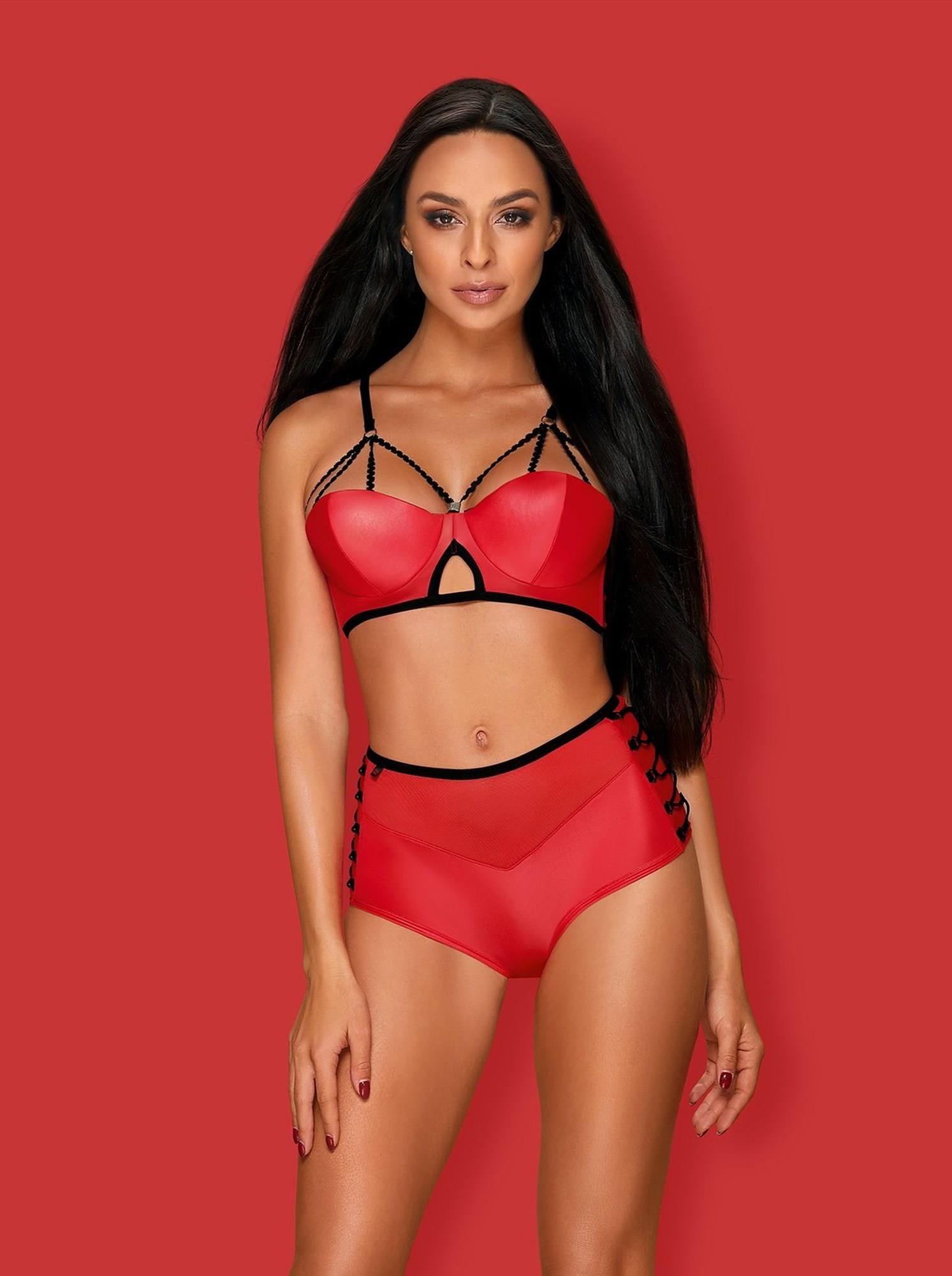 Lingerie - Leatheria 2-piece set red S/M