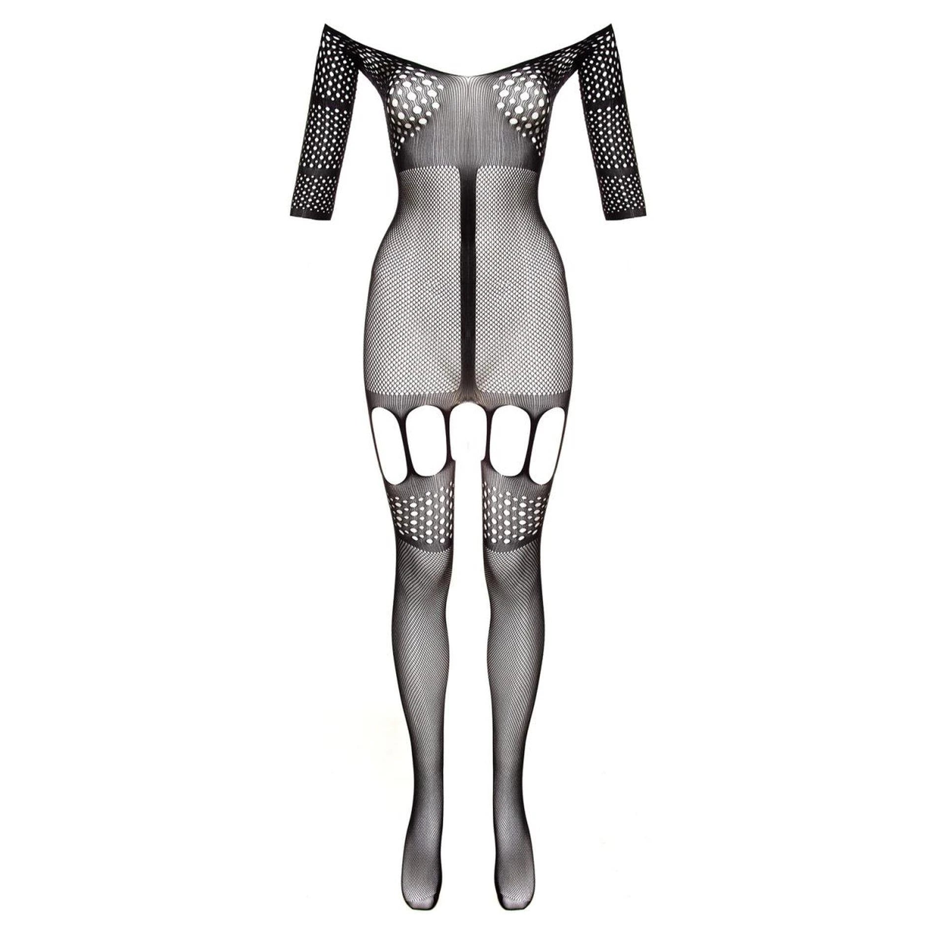 Stunning Pink Suspender Bodystocking - black