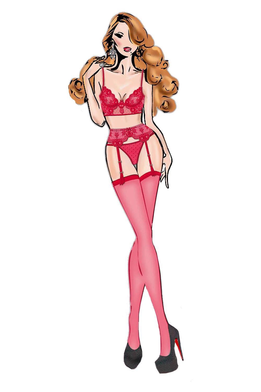 BOMBSHELL BOUDOIR PEEK A BOO WIRE 3 PC SET RED, S