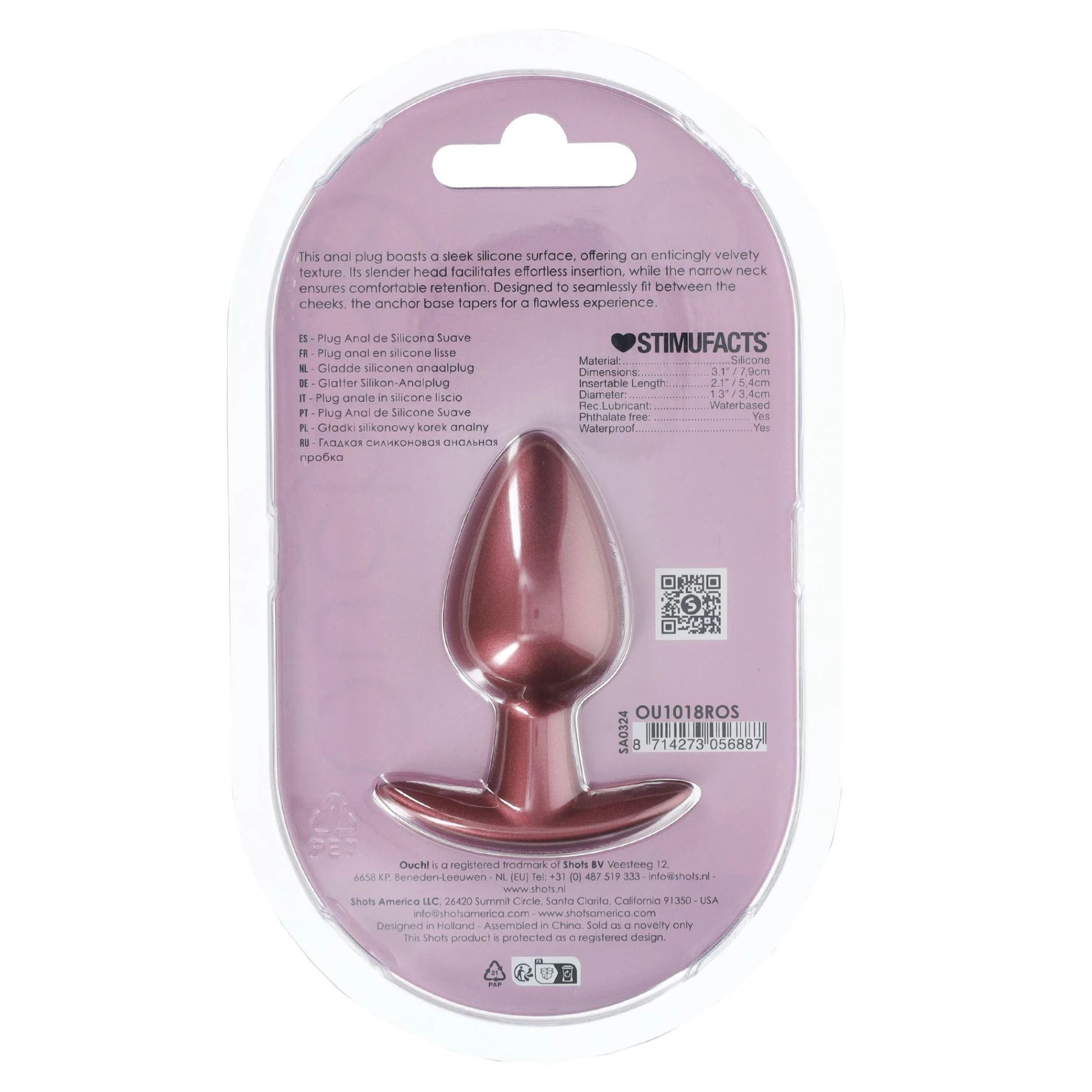 Smooth Silicone Anal Plug - Medium - 3.1 / 7.9 cm - Rose Gold