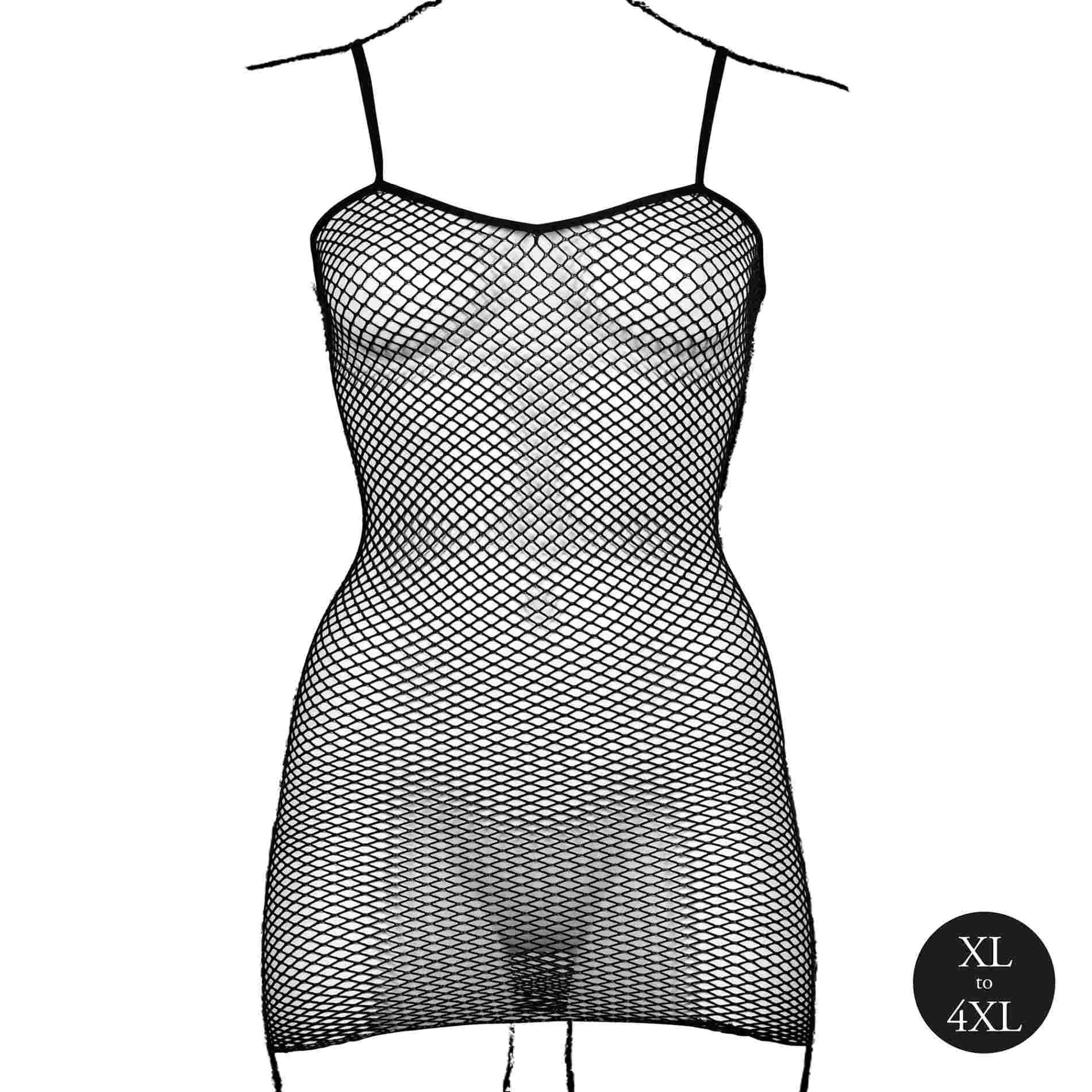 Mini dress with fishnet structure and spaghetti straps