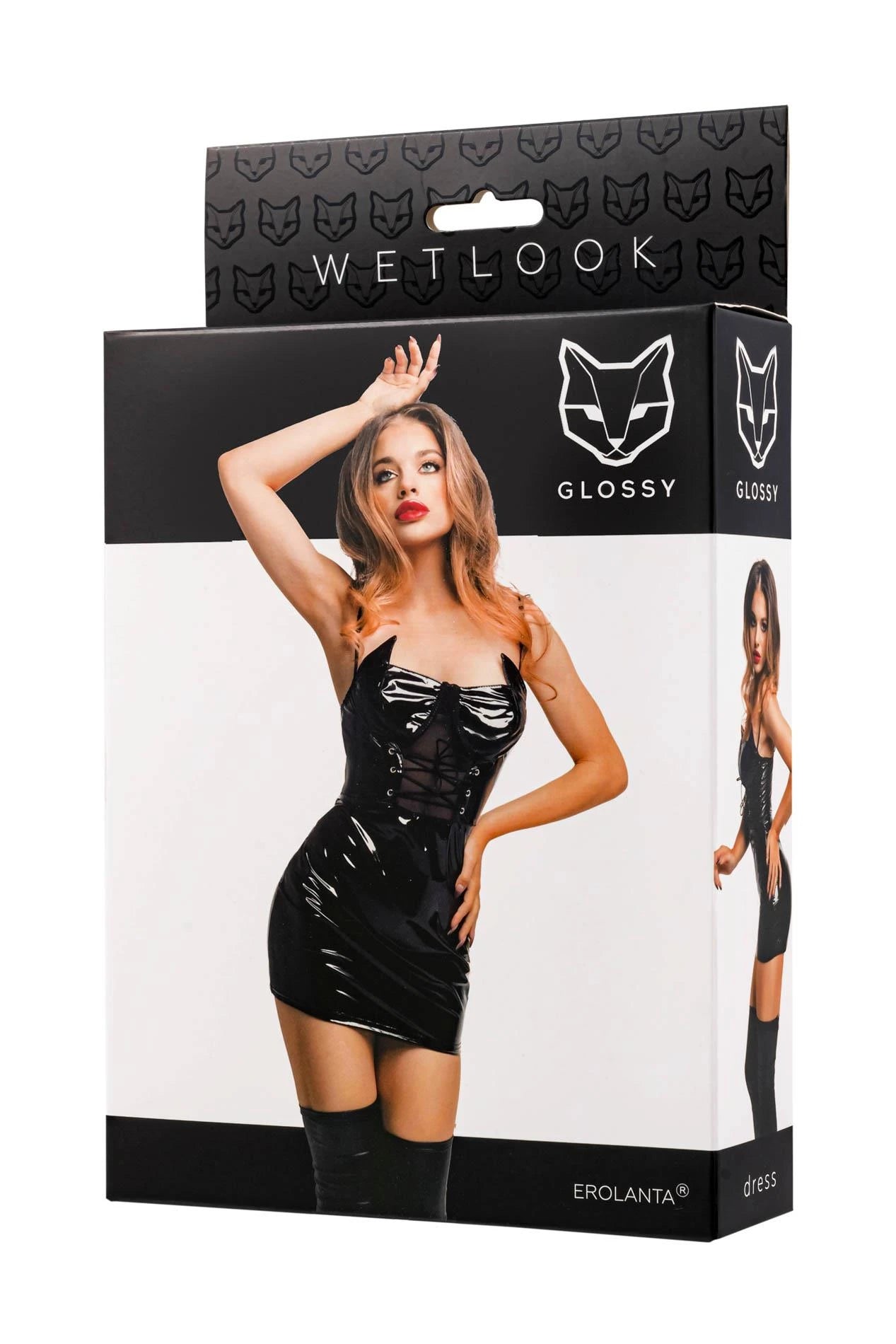 Glossy Mirabell, abito, effetto bagnato, nero, M