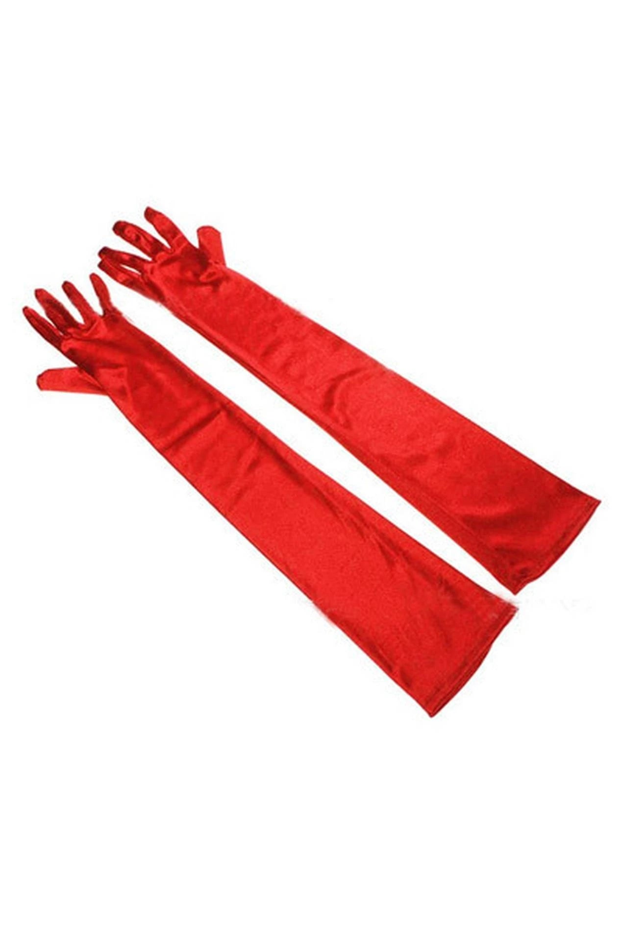 LONG SATIN RED GLOVES OS (Size: OS)