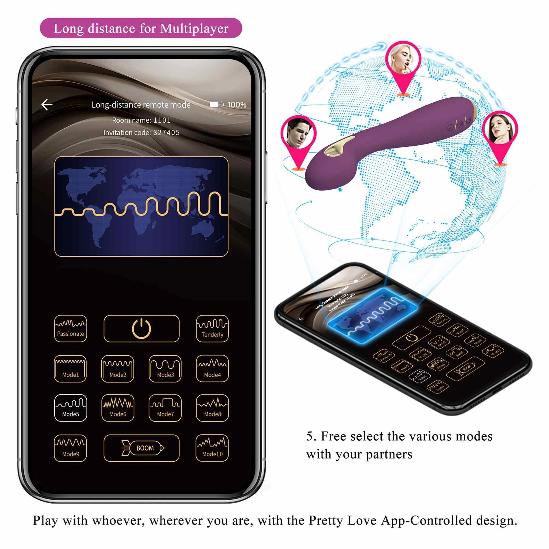 PRETTY LOVE - HECTOR, 12 fonctions de vibration, 5 fonctions d'électrochoc, Télécommande via application mobile