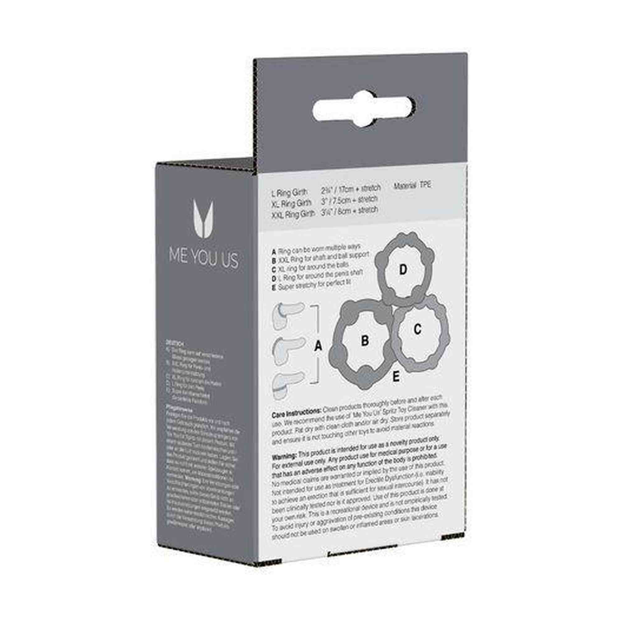 Me You Us Easy Squeeze Cock Ring Set Noir