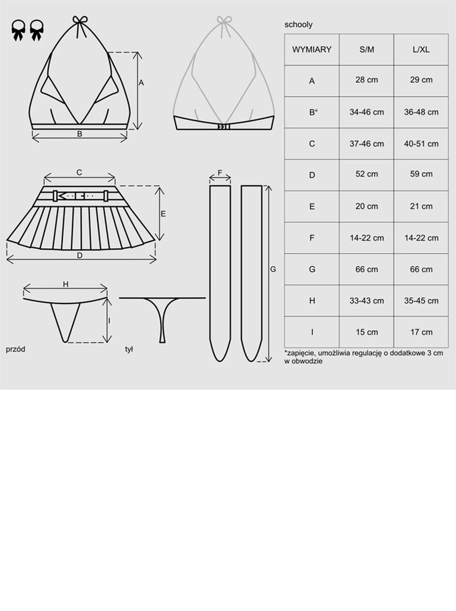 Costume de lingerie écolière 5 pièces S/M
