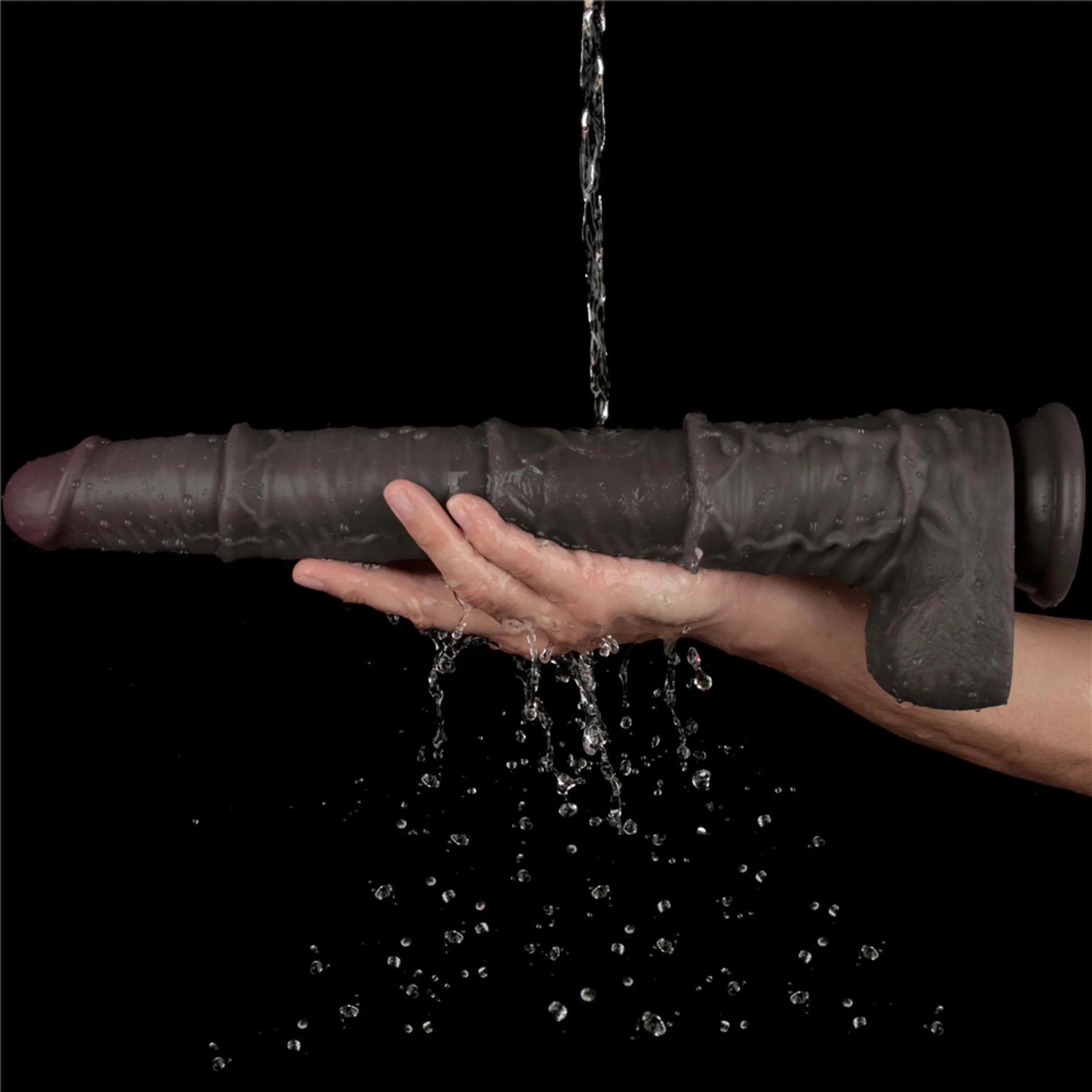 Pénis en silicone pliable double couche de 16'' XXL (noir)