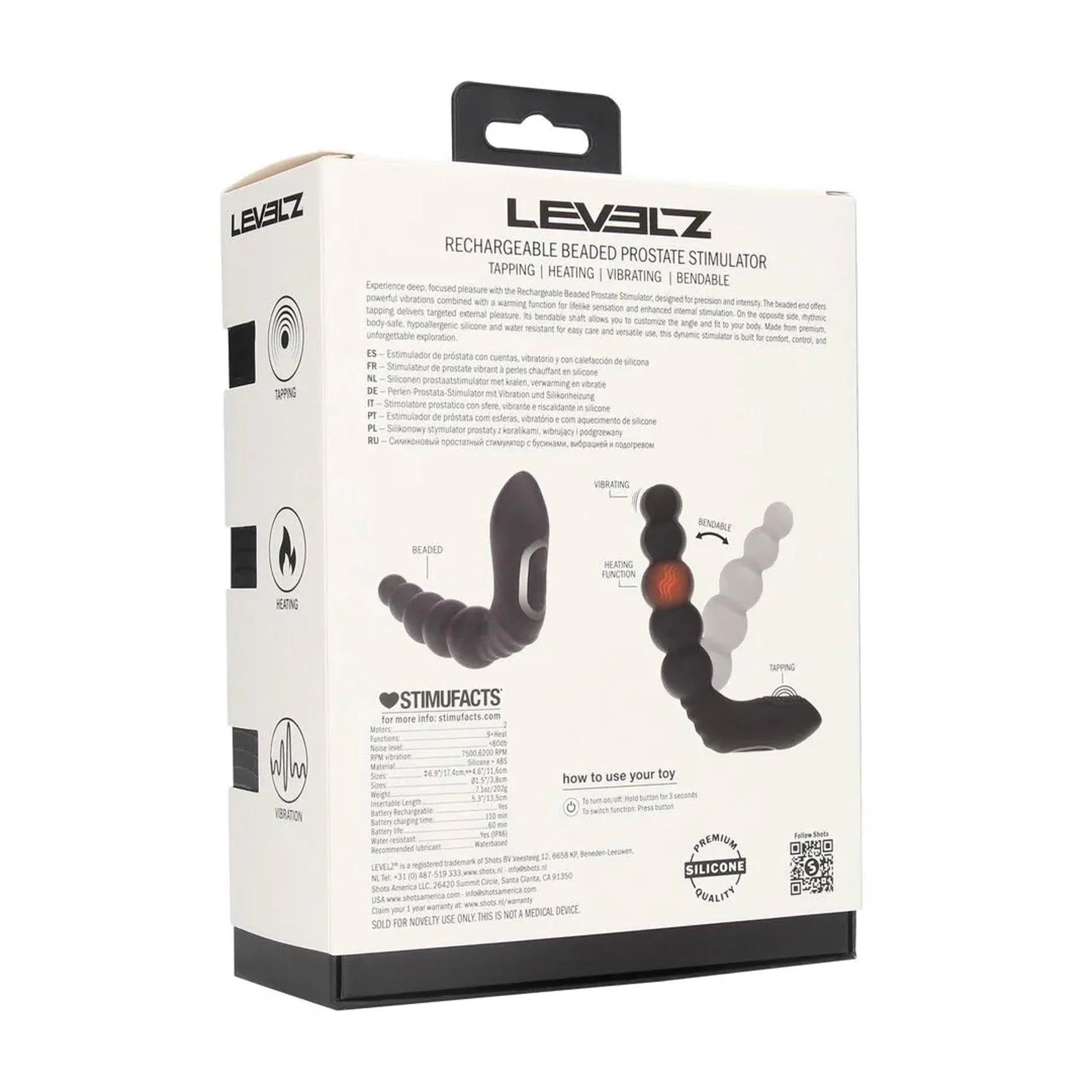 Vibrating Heating Bendable Tapping Beaded Silicone Prostate Stimulator - Black