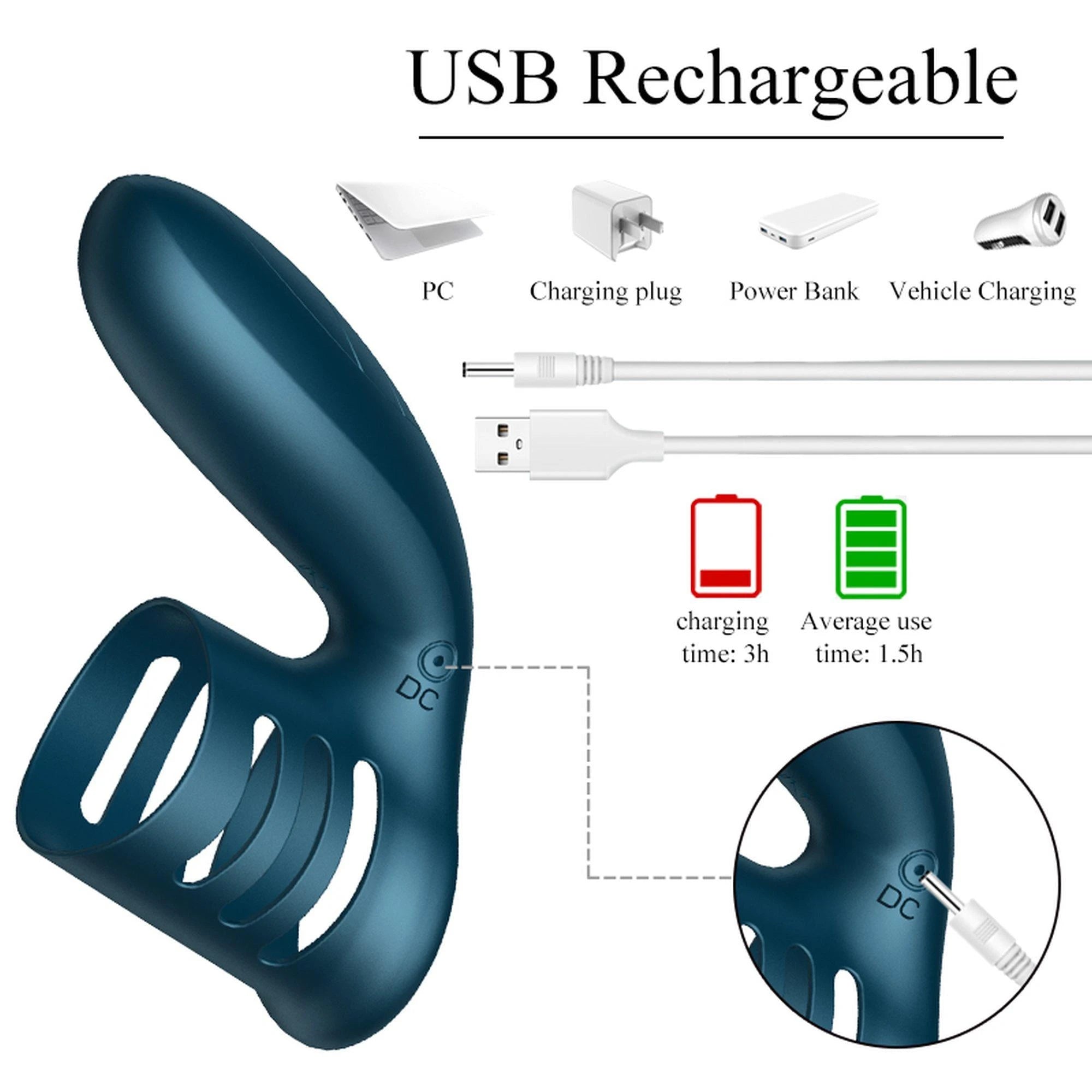 Vibrator-Silicone Ring Blue USB 7 Function