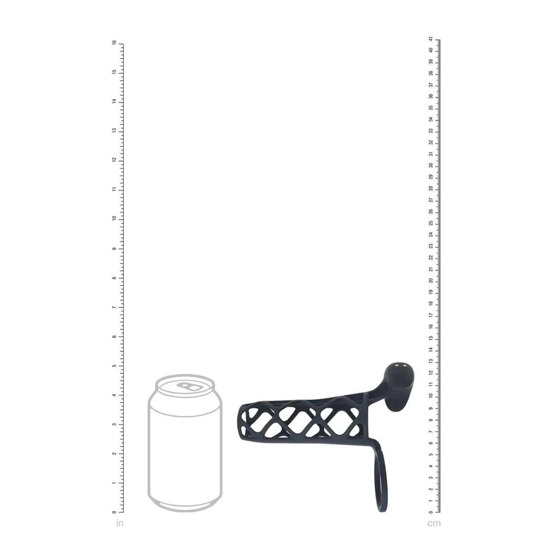 Vibrating Cage Silicone Cock Sleeve and Ball Ring - Black
