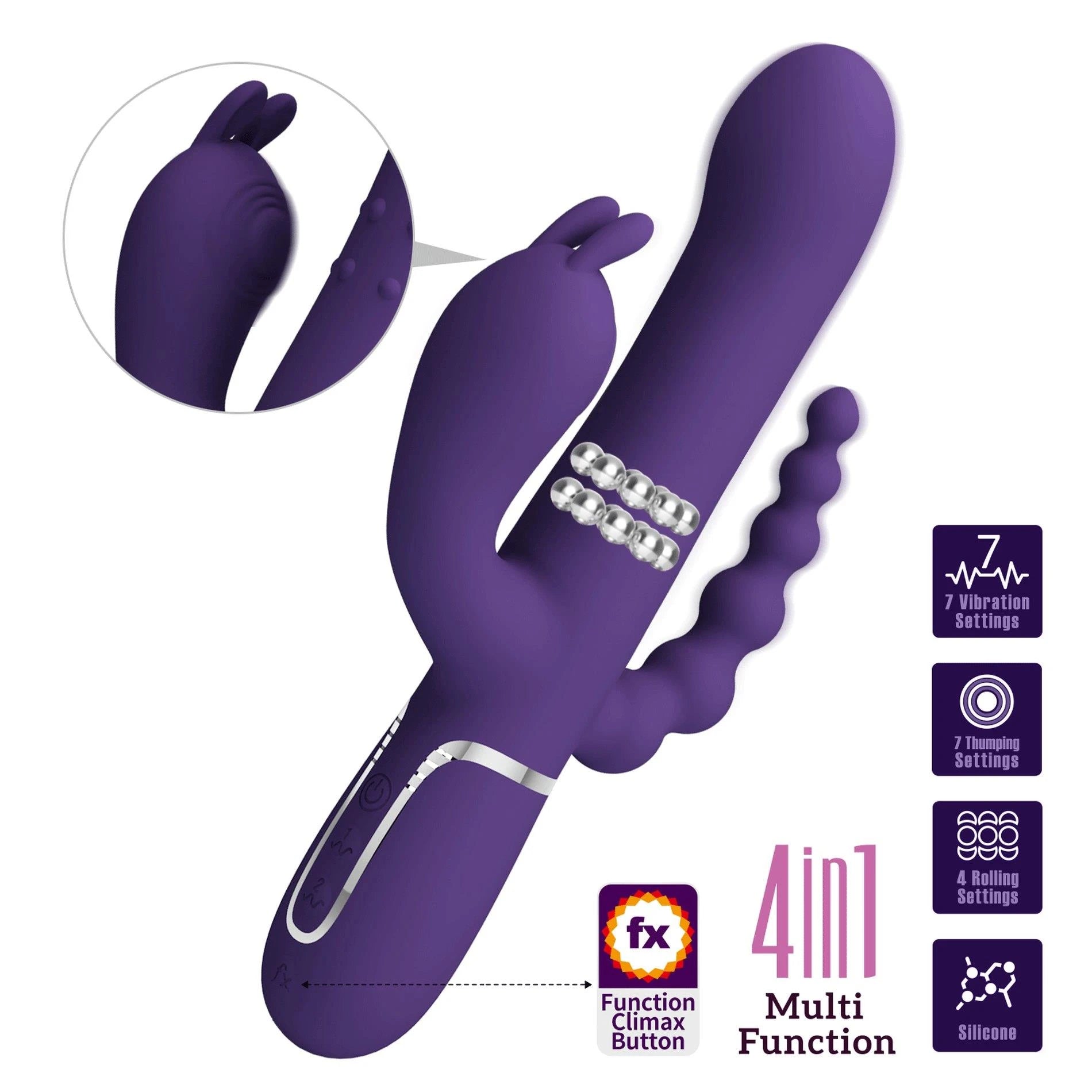 PRETTY LOVE - Cammy Violet Foncé, Douceur Scintillante, 7 fonctions de pulsation 7 fonctions de vibration 4 fonctions de roulement