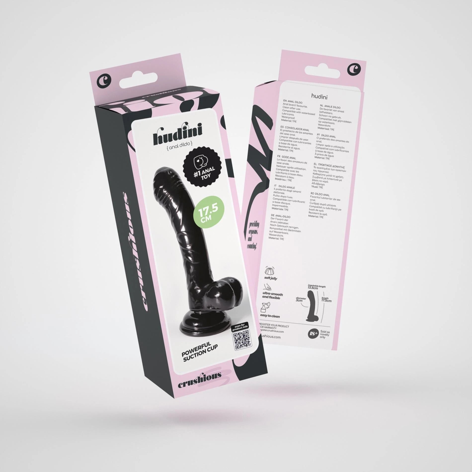 Hudini - Jelly Flexible Anal Dildo - 6.9/ 17,5 cm - Black