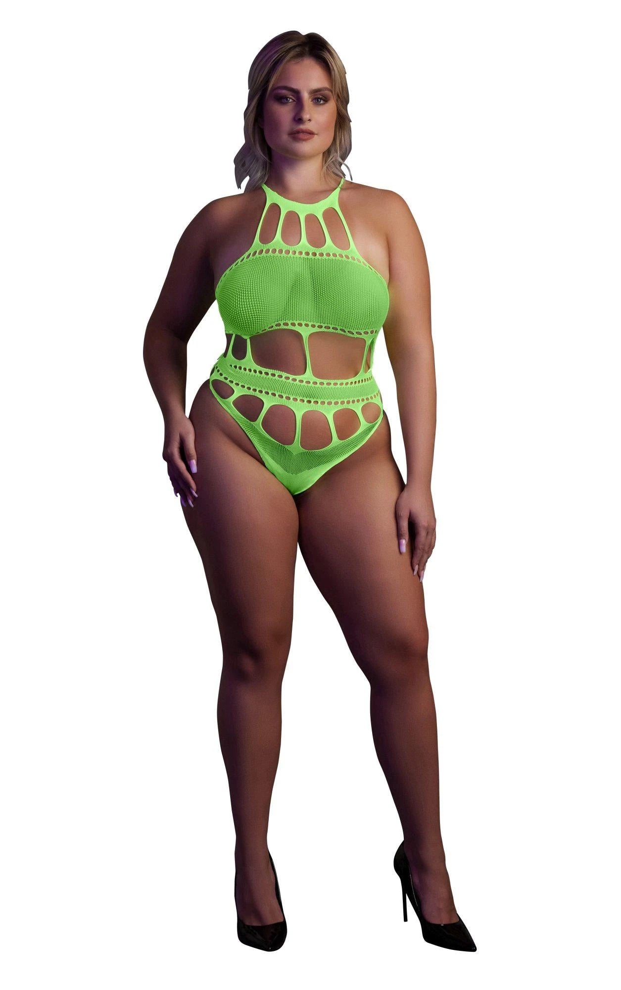 Body with Grecian Neckline - Plus Size - Neon Green