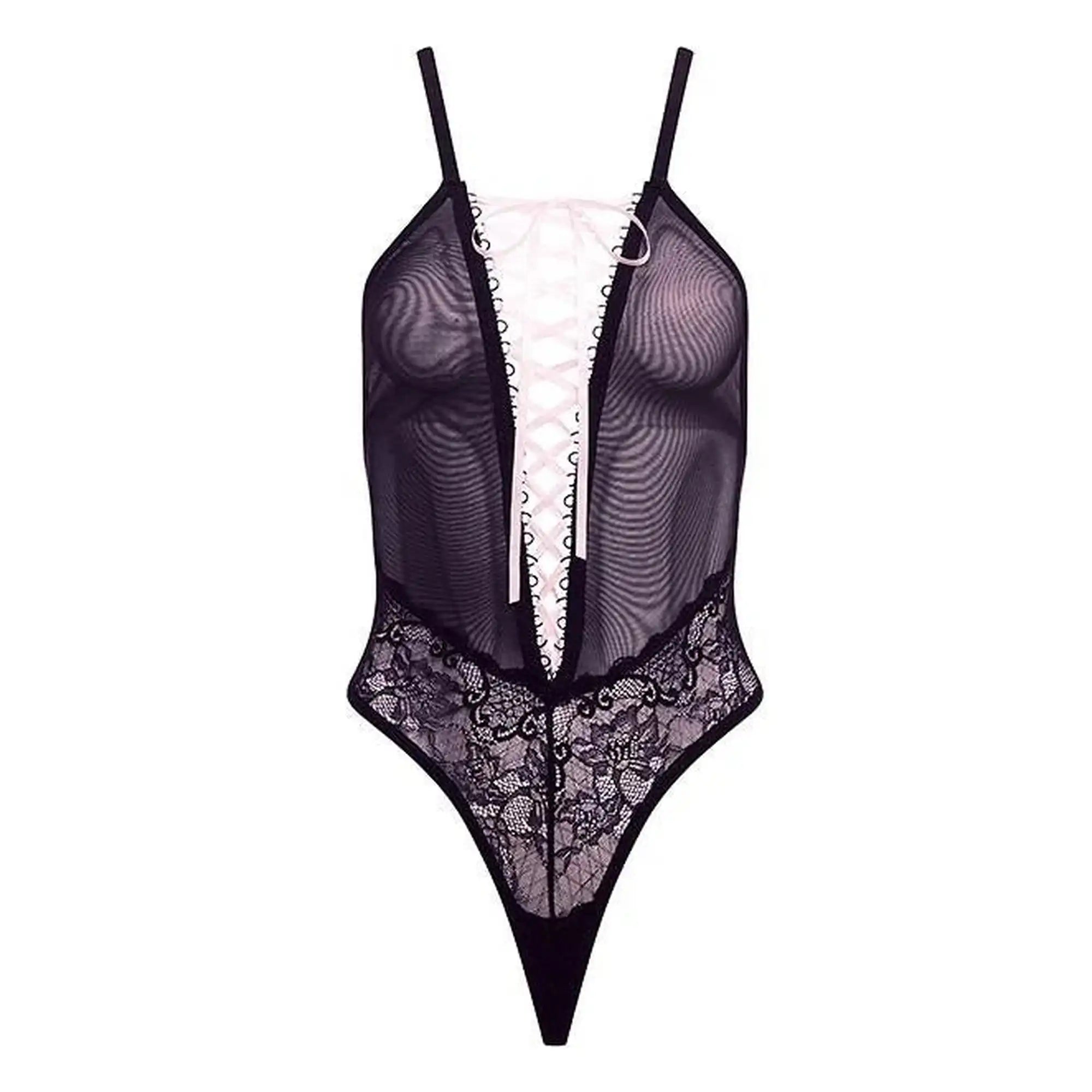 BARELY BARE LACE UP TEDDY BLACK